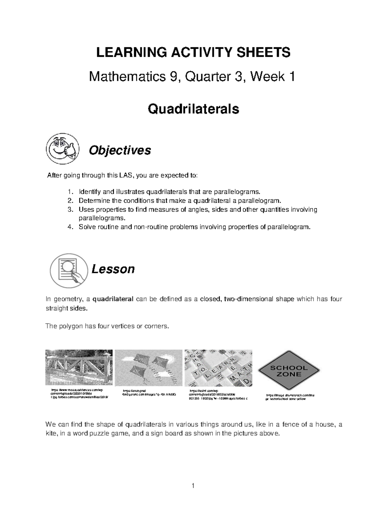 LAS Math9 Q3 Wk1 Exploring Properties of Quadrilaterals - Studocu