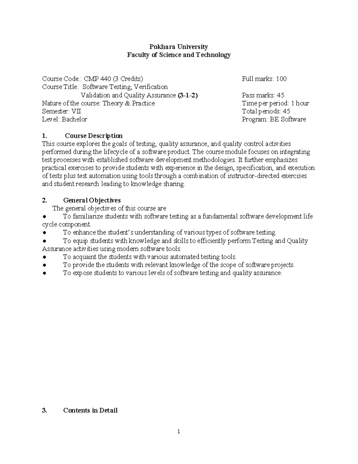 CMP 440: Software Testing, Verification, Validation & QA Syllabus - Studocu