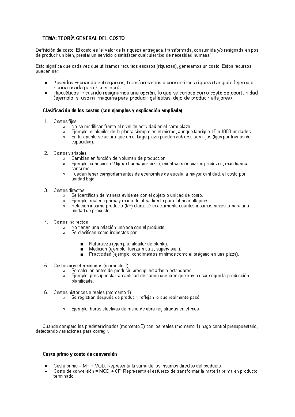 Resumen de Costos: Teoría General del Costo (TGC) - Studocu
