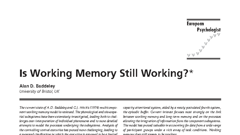 Working Memory: Insights from Alan D. Baddeley's Research (PSY 101 ...