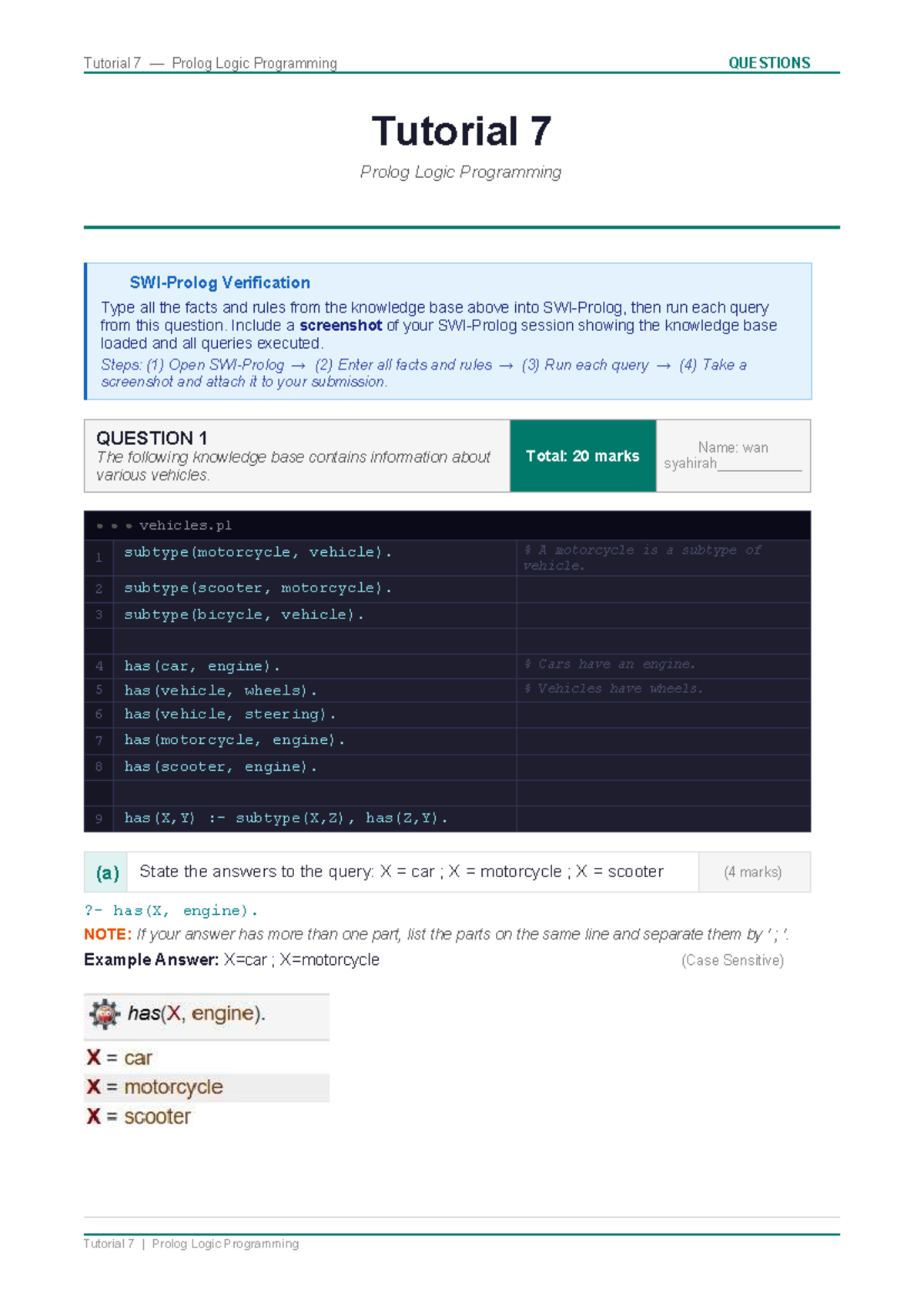 Tutorial 7 Prolog Logic Programming - Final Exam Practice Questions ...