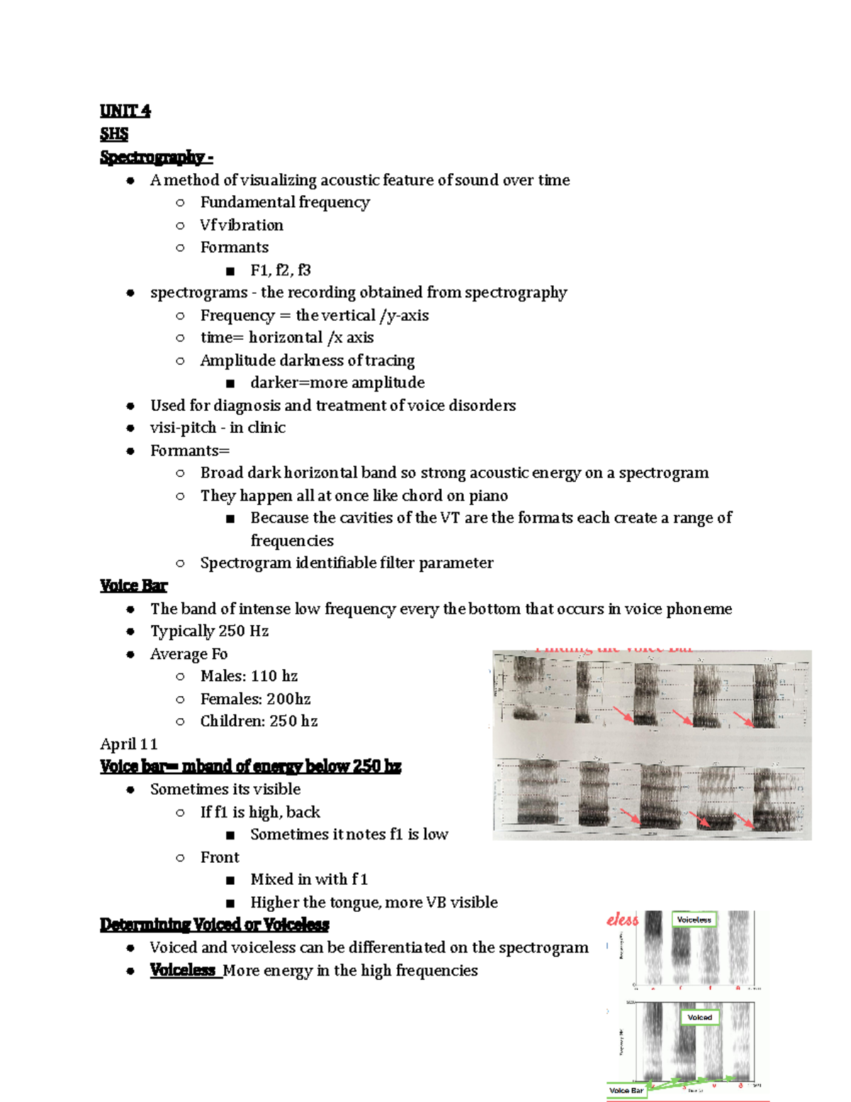 UNIT 4 SHS Notes - unit 4 speech and hearing - UNIT 4 SHS Spectrography ...