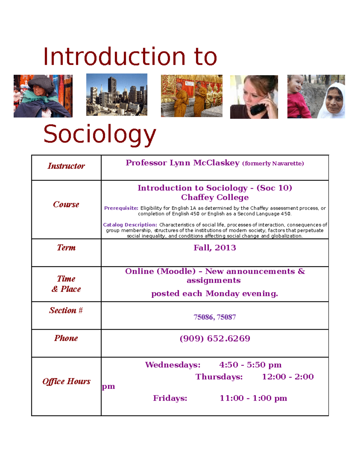 Soc 10 Online Syllabus - Introduction to Sociology Fall 2013 - Studocu