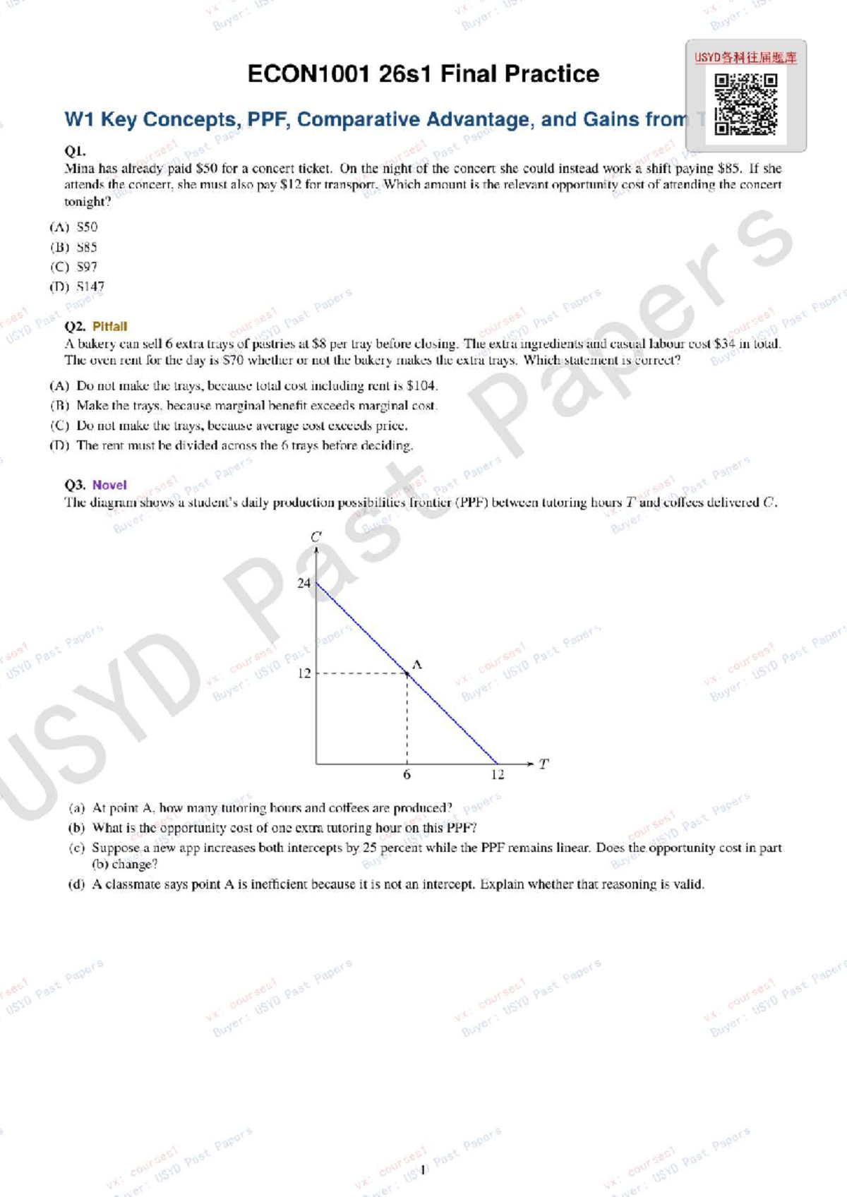 Econ1001 26s1 Final Exam Practice: Key Concepts & Questions - Studocu