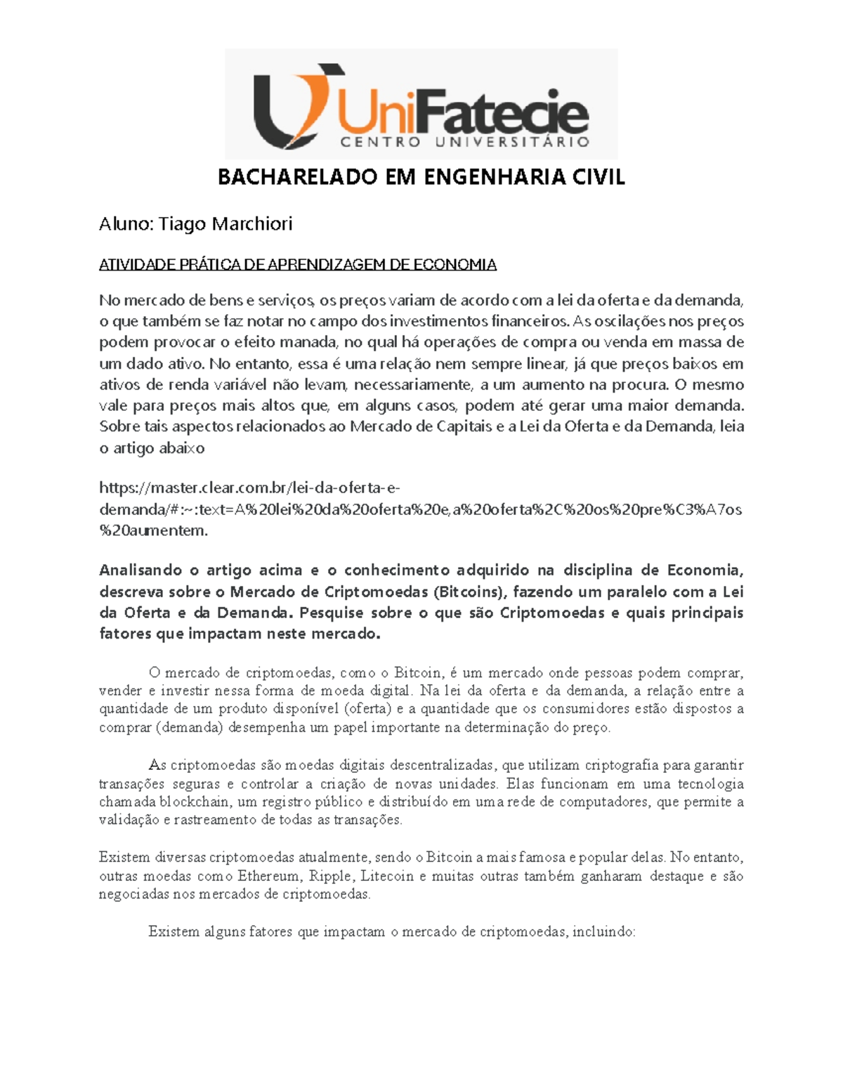 Bacharelado EM Engenharia Civil - Trabalho Economia - BACHARELADO EM ...