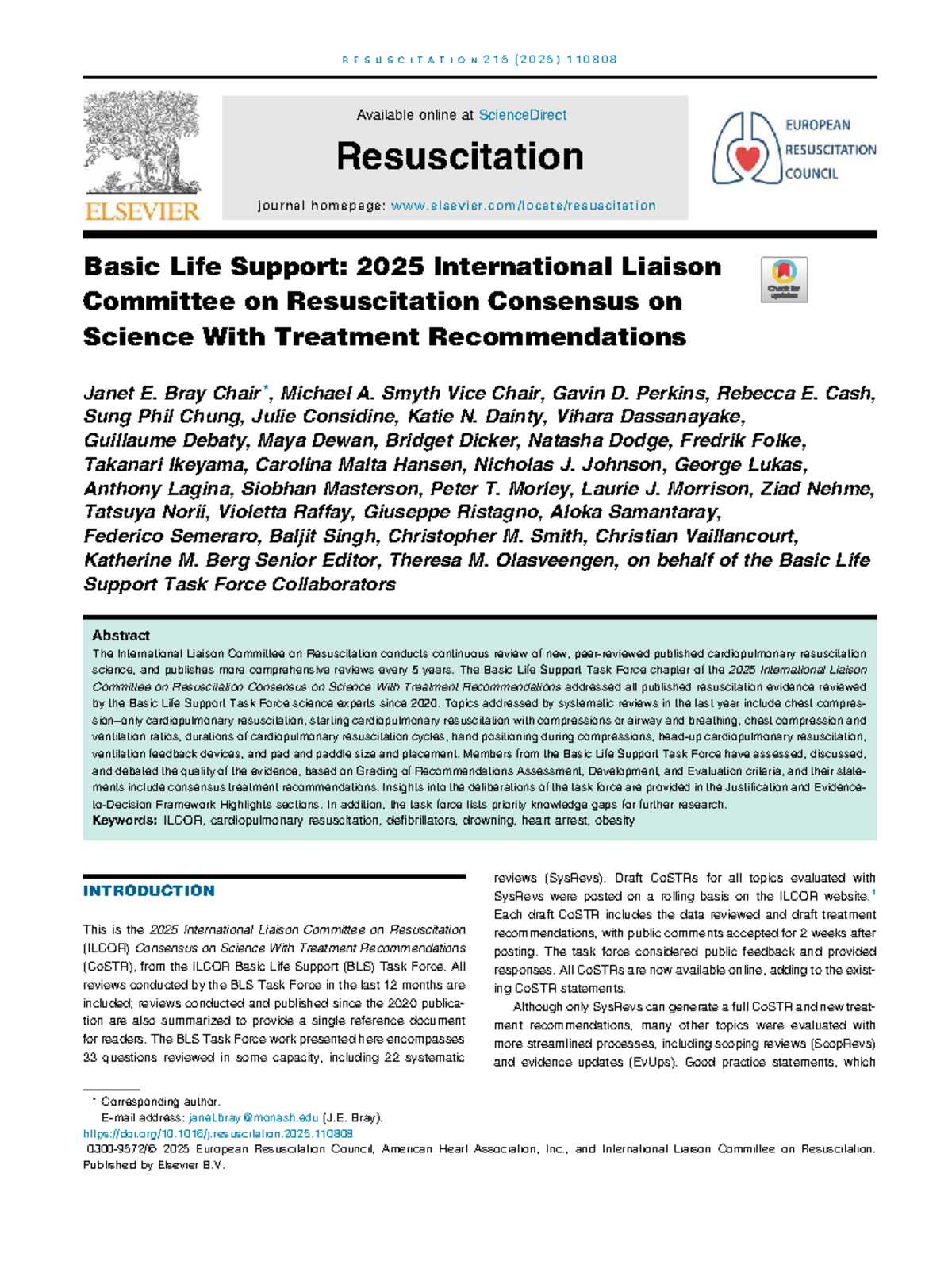 BLS 215 (2025) Consensus on Basic Life Support Treatment ...
