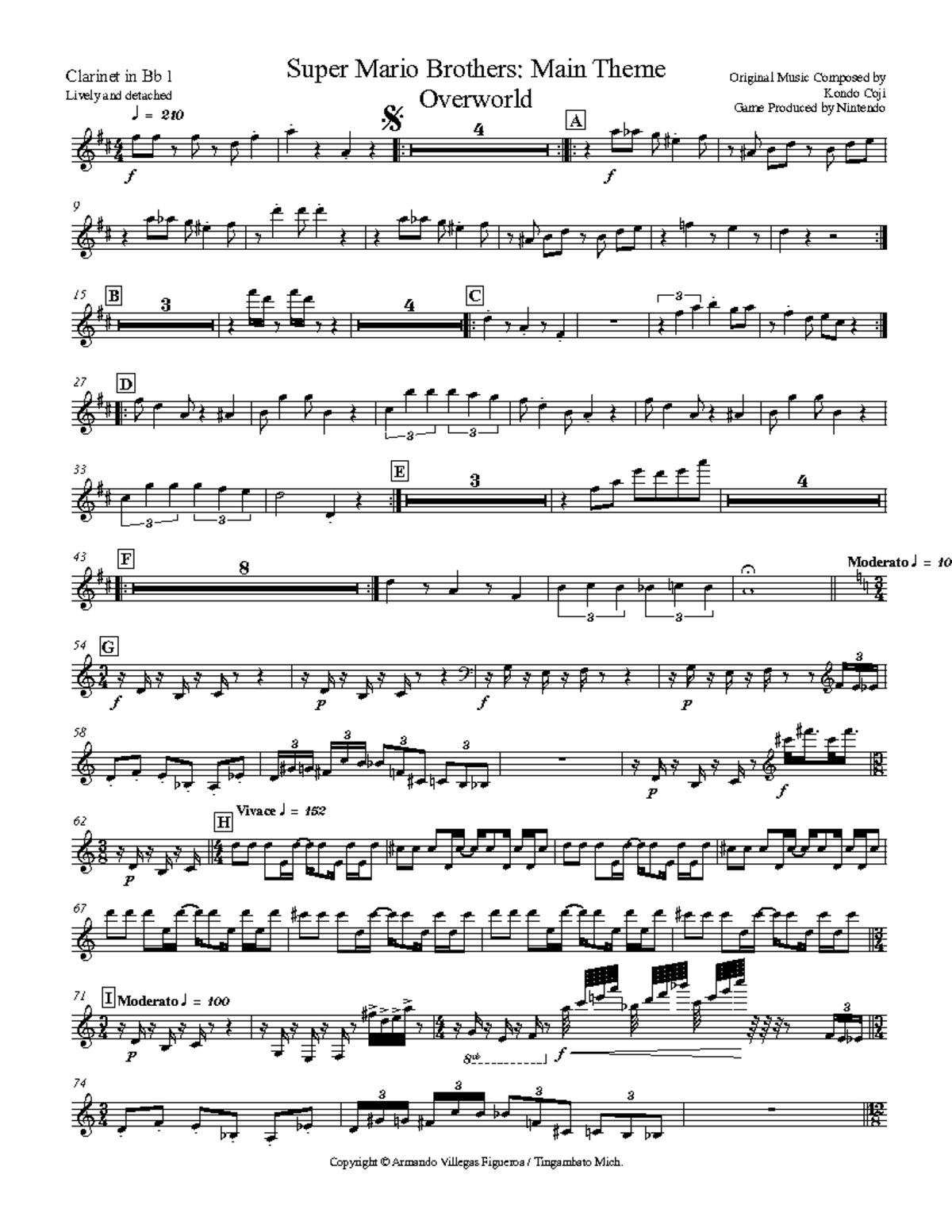 Super Mario Bros: Main Theme Music Notes for Clarinet q 210 - Studocu