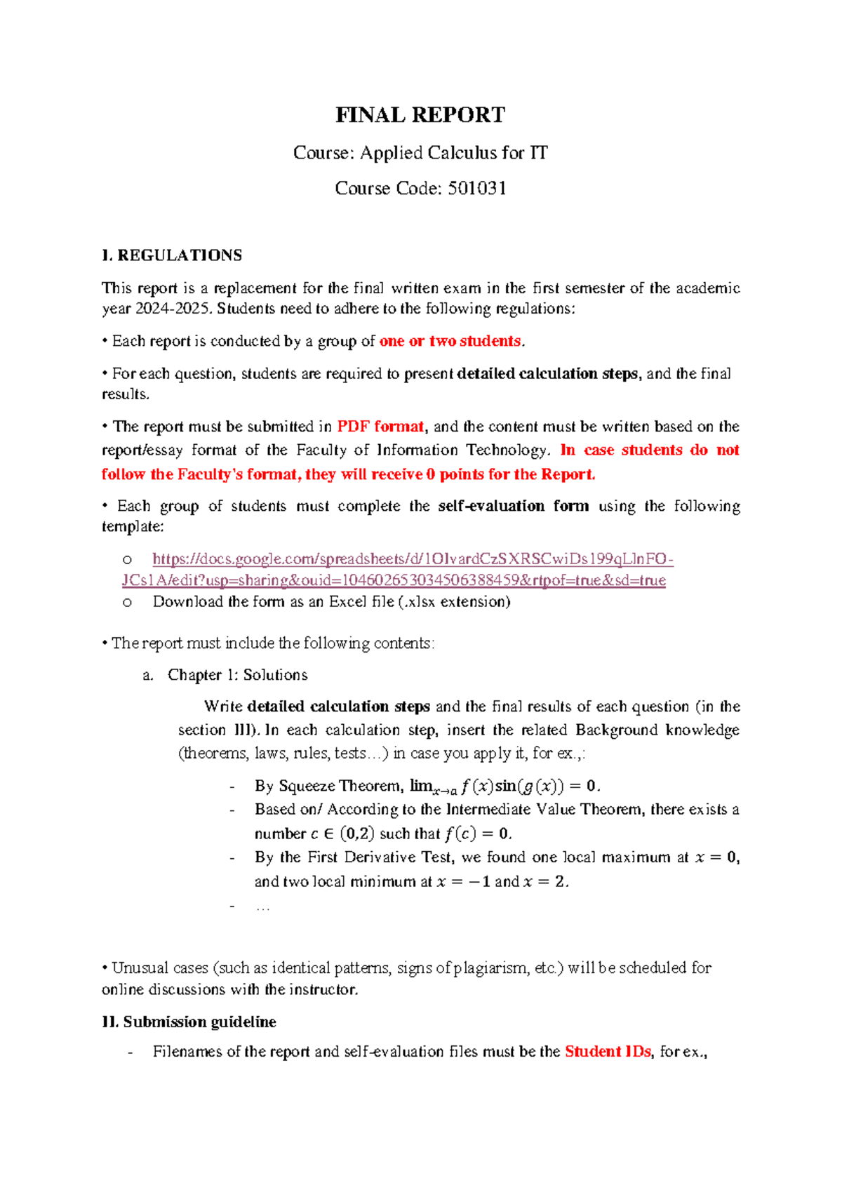 Final Report Calculus - FINAL REPORT Course: Applied Calculus for IT ...