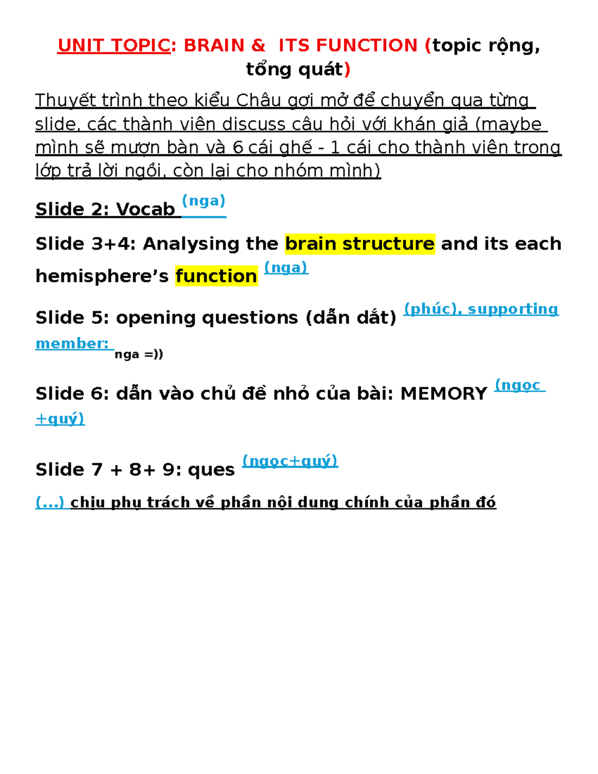 Talkshow Script: Brain Functions & Memory Discussion (FFRG) - Studocu