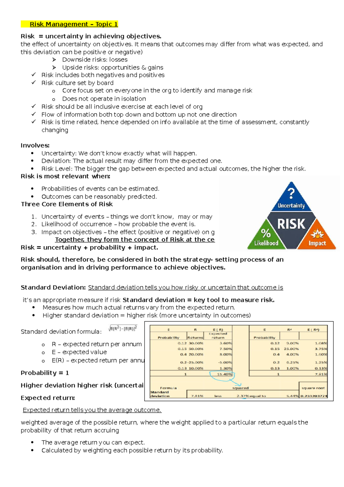 Risk Management Study Notes: Understanding Uncertainty and Objectives ...