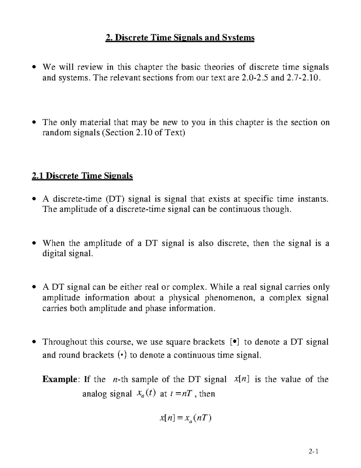 Chapter 2: Discrete Time Signals & Systems Overview - Studocu