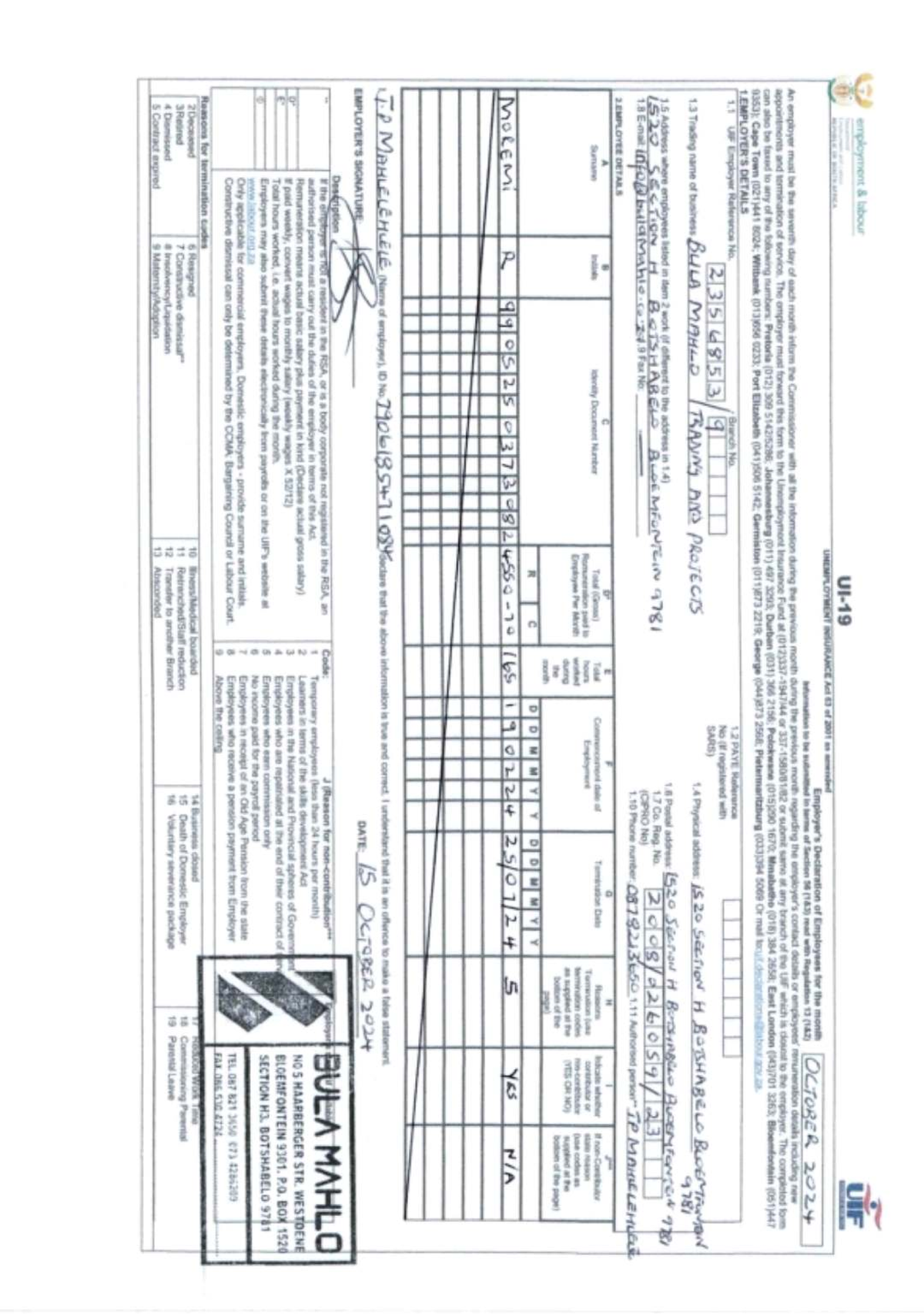 UIF Employment Declaration Form - Act 63 of 2001 Submission Guide - Studocu