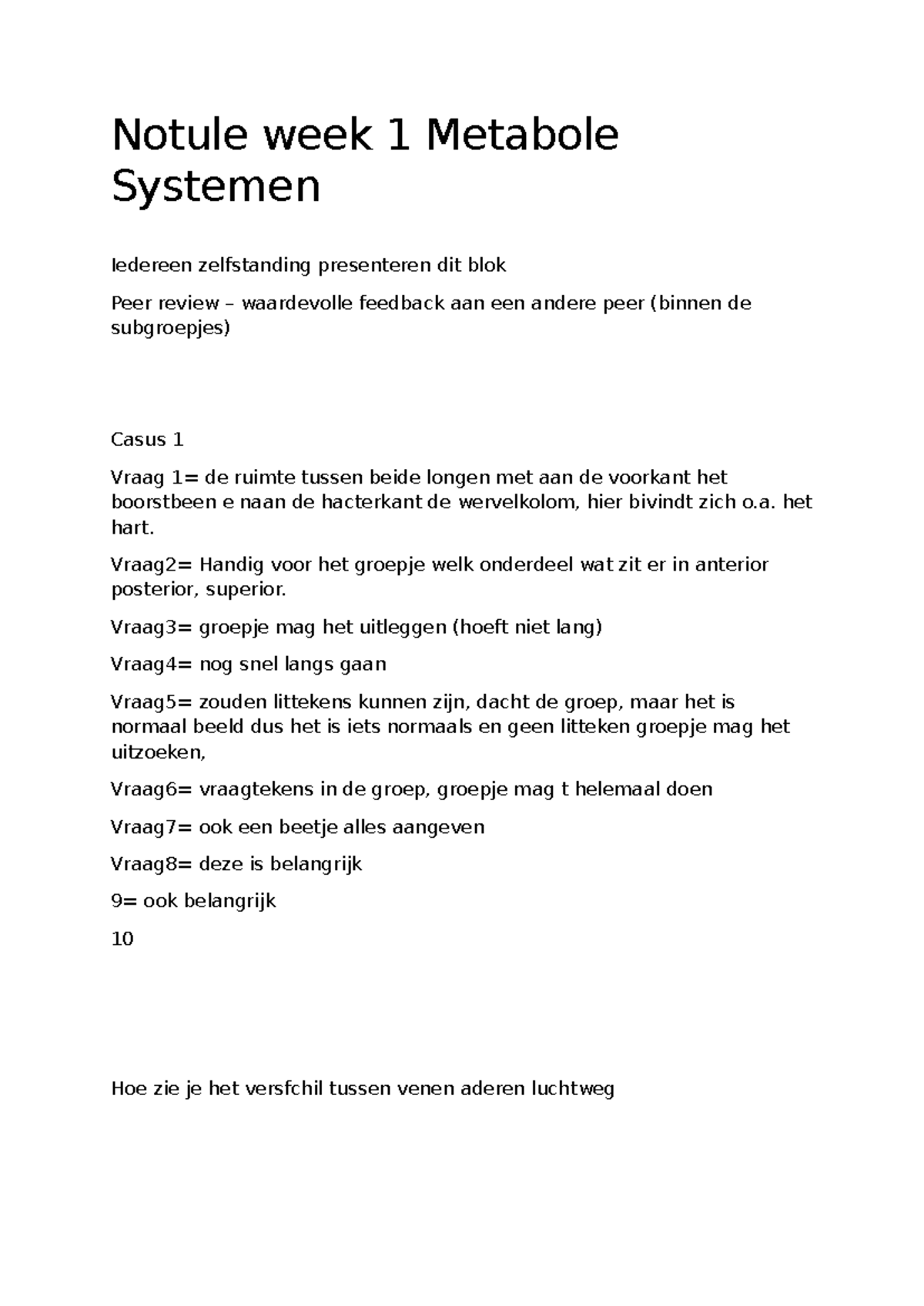Notulen Week 1: Metabole Systemen en Casusbesprekingen - Studeersnel