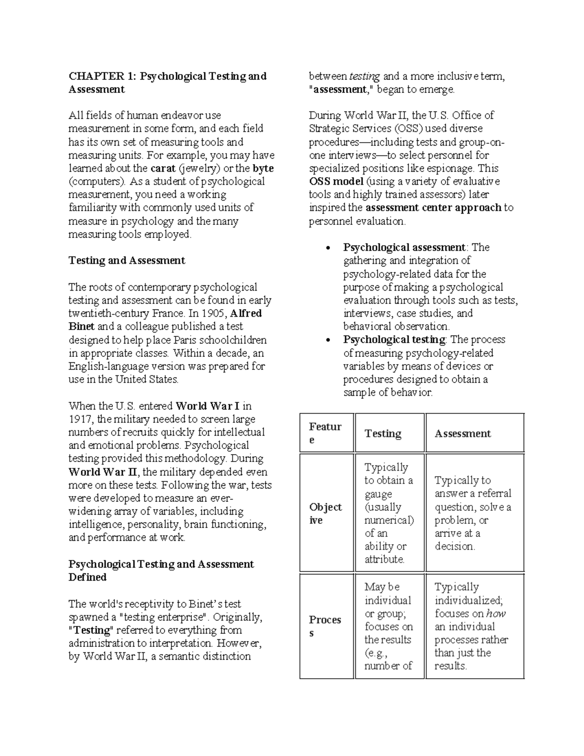 Psychological Testing and Assessment: Chapter 1 Overview - Studocu