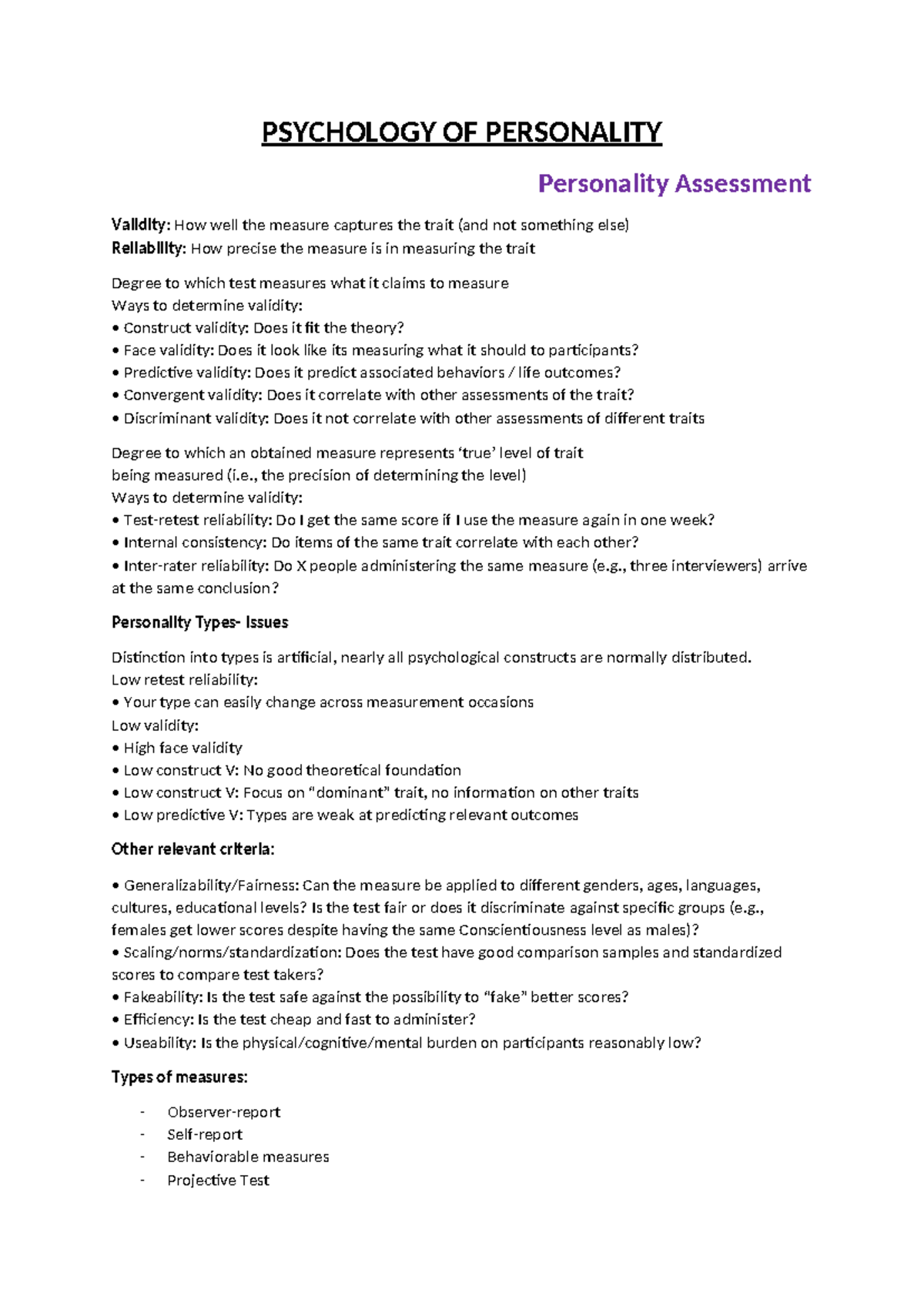 Psychology of Personality: Module 2 - Personality Assessment Insights ...