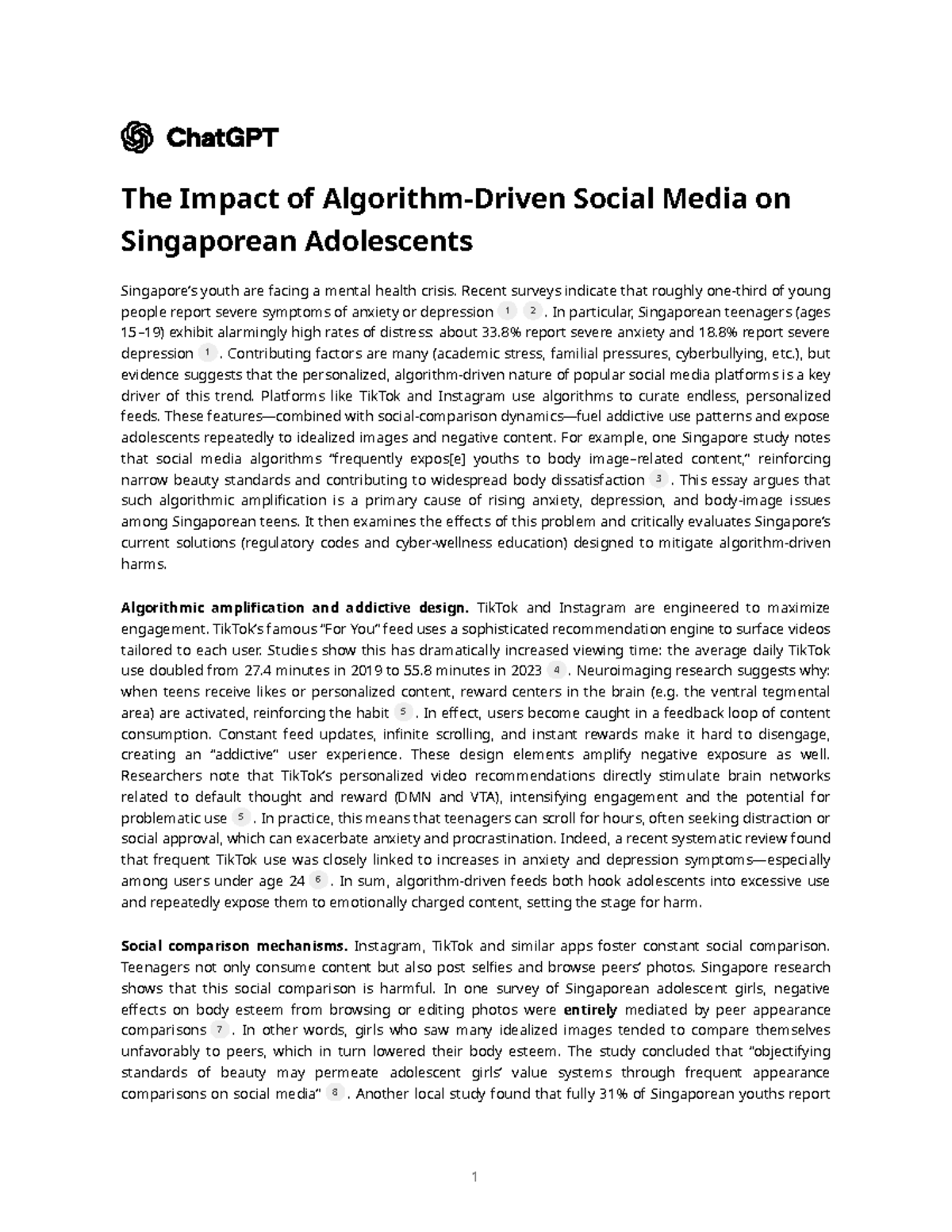 The Impact of Algorithmic Social Media on Mental Health in Singaporean ...