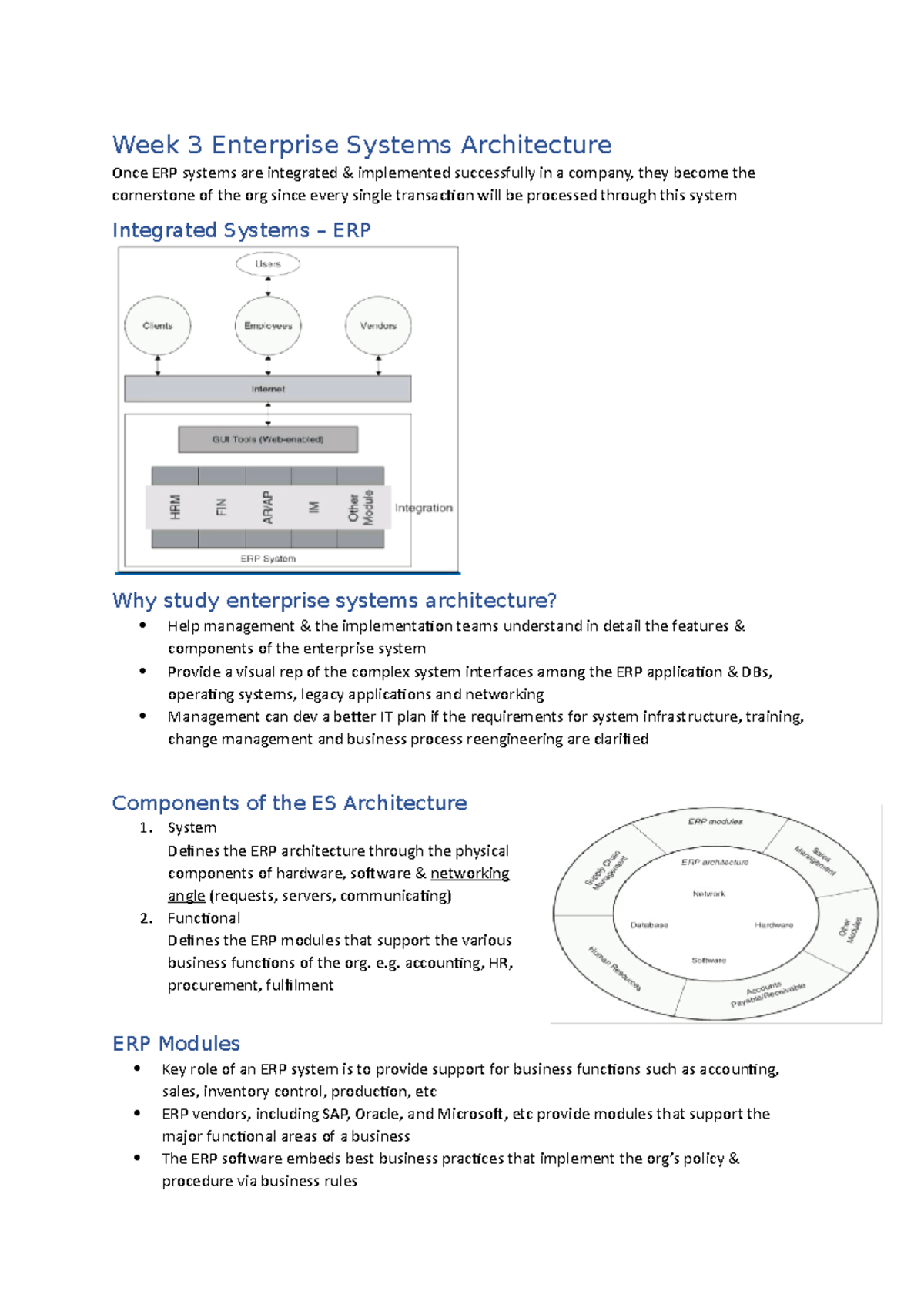 Week 3: Exploring Enterprise Systems Architecture and ERP Modules - Studocu