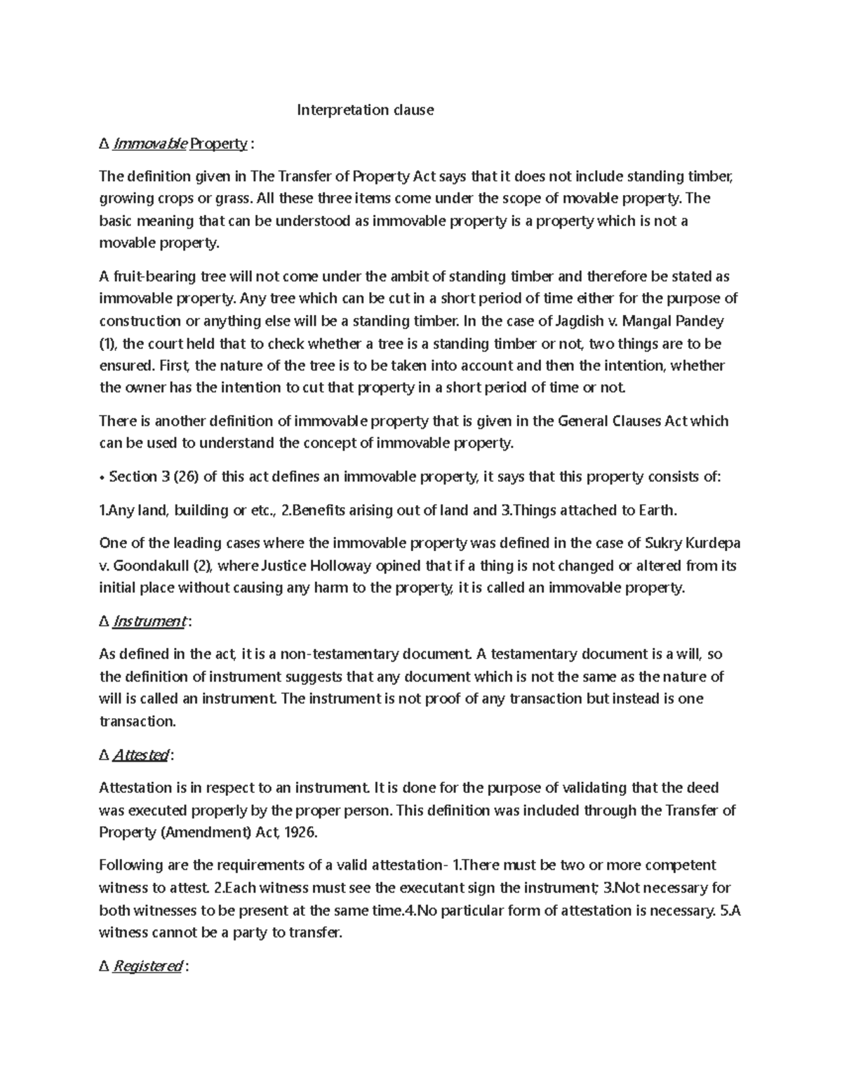 Interpretation Clause Analysis: Transfer of Property Act (DOC-20240911 ...