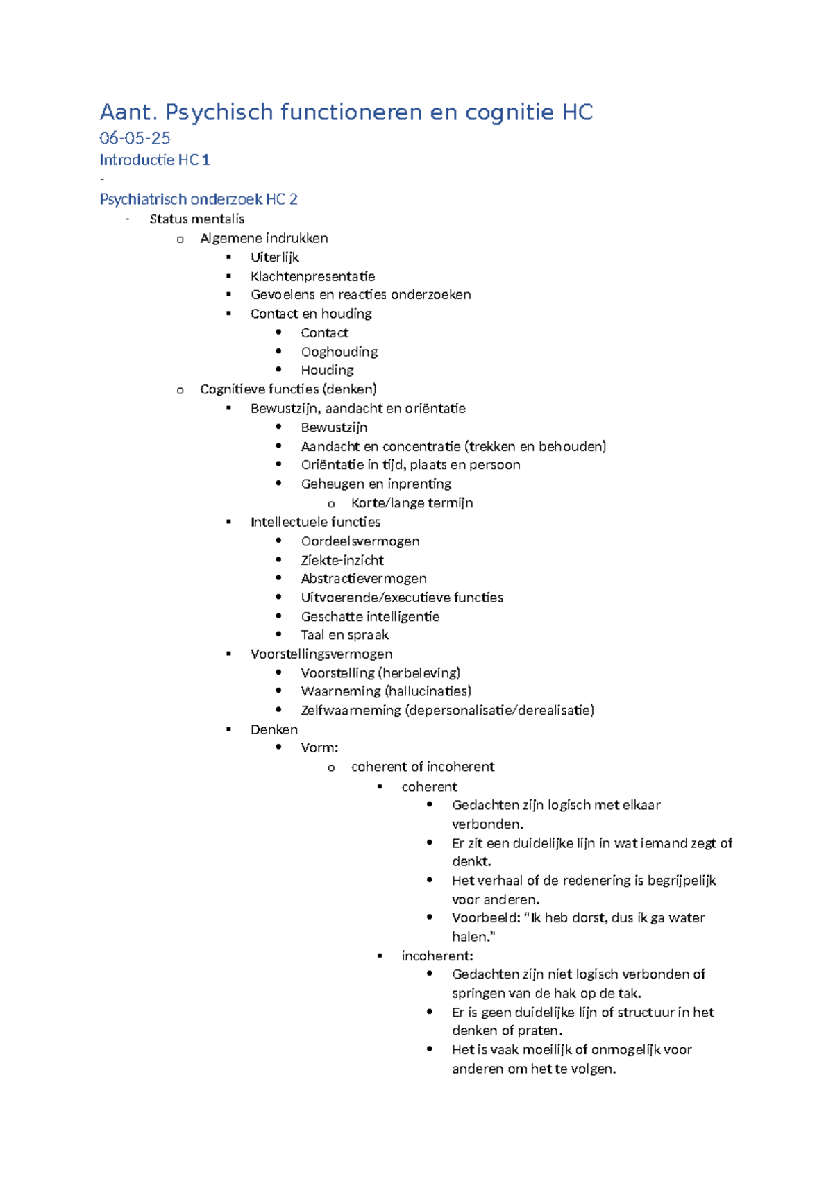 Aant. Psychisch Functioneren en Cognitie HC: Inleiding en Diagnostiek ...