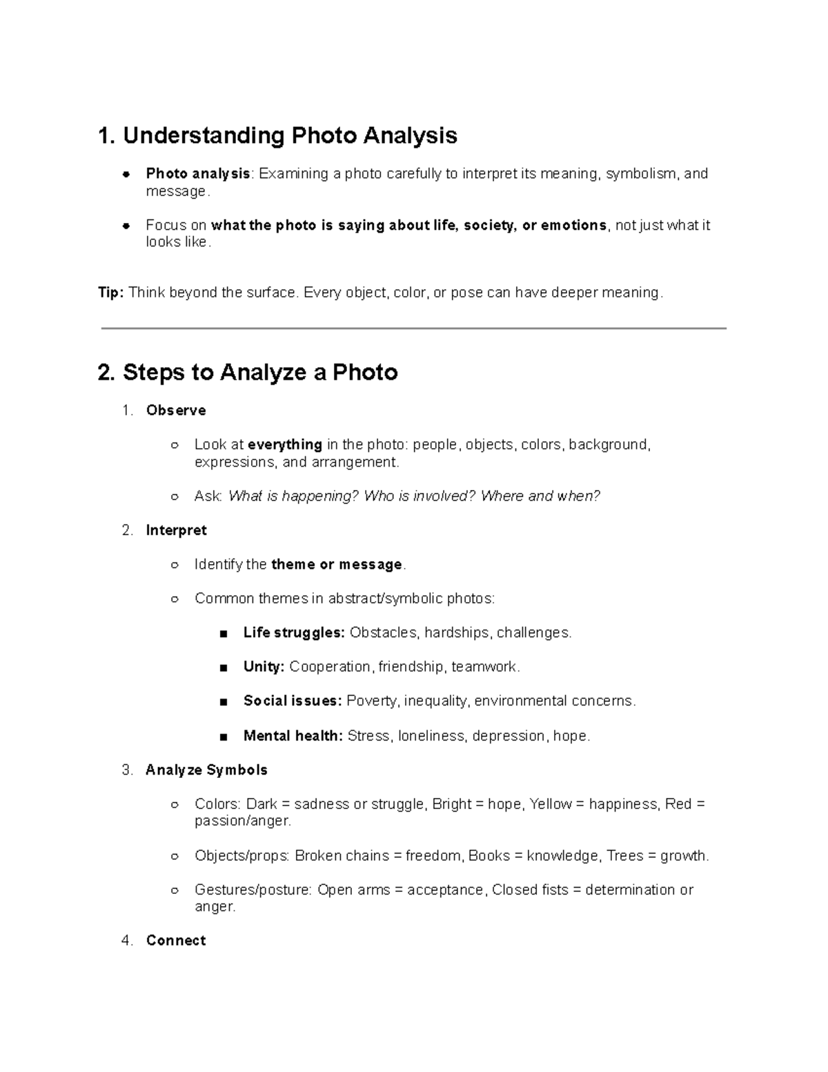 Photo Analysis Guide: Understanding Symbolism & Themes - Studocu