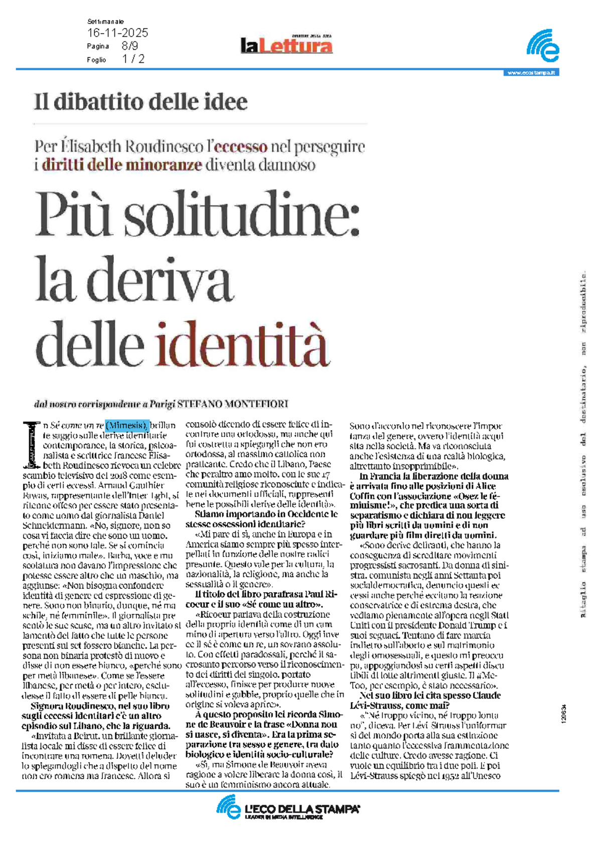 Il dibattito delle idee: Roudinesco e le derive identitarie - Studocu