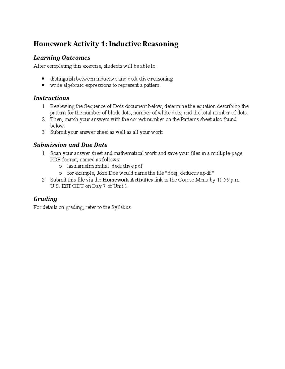 MATH100 Unit 1 Inductive Reasoning Homework Activity - Studocu