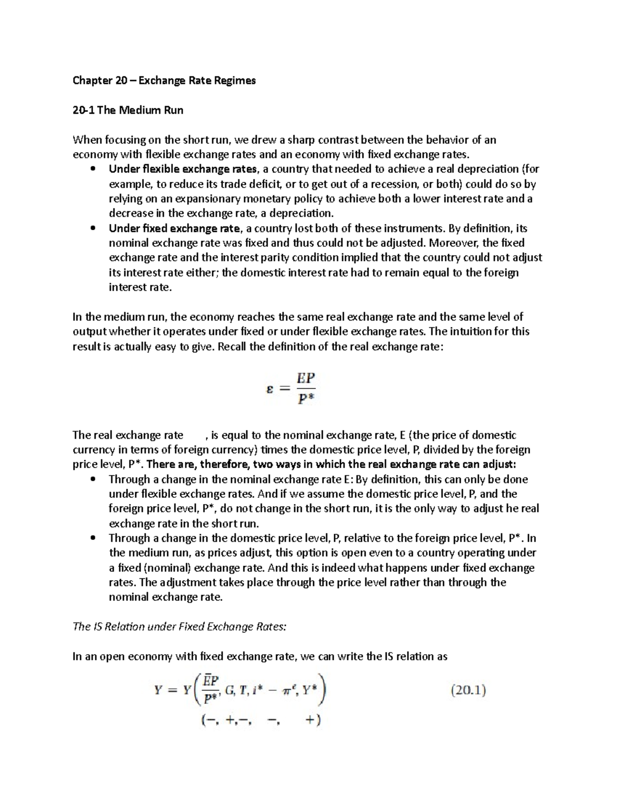 Chapter 20 - Exchange Rate Regimes in Monetary Macroeconomics - Studeersnel