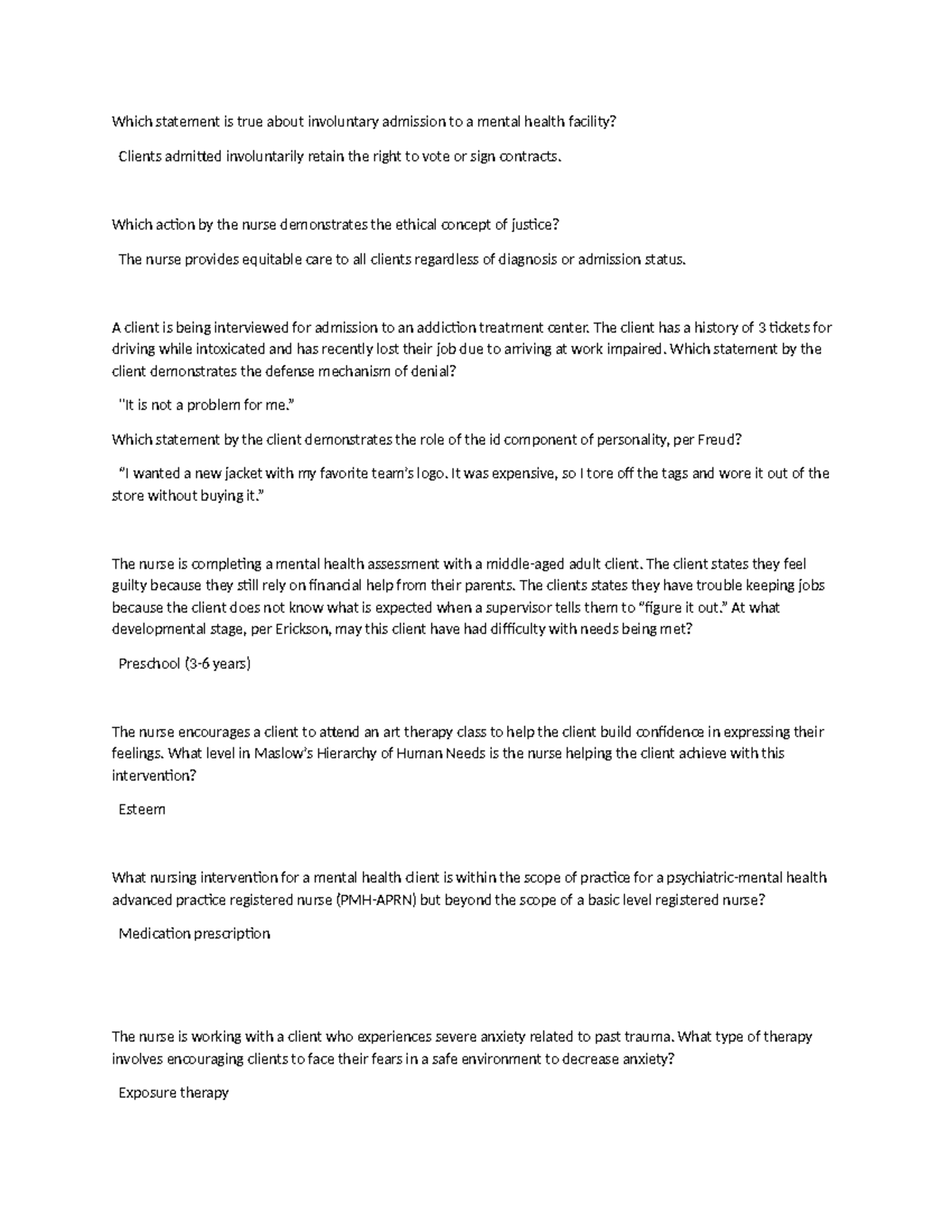 Exam 1 Study Guide: Key Concepts in Mental Health Care - Studocu