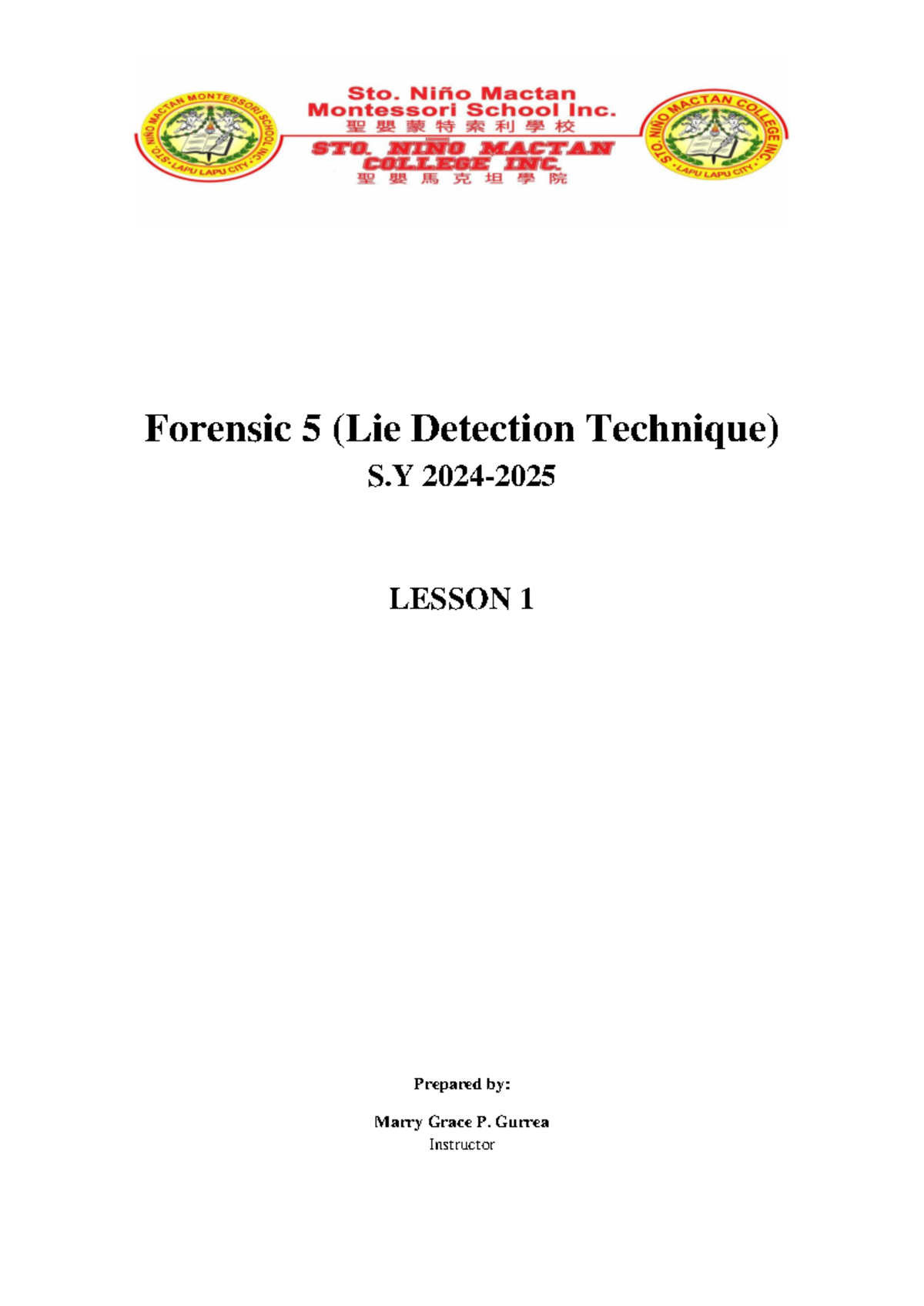 Lesson 1-students-copy - Forensic 5 (Lie Detection Technique) S 2024 ...