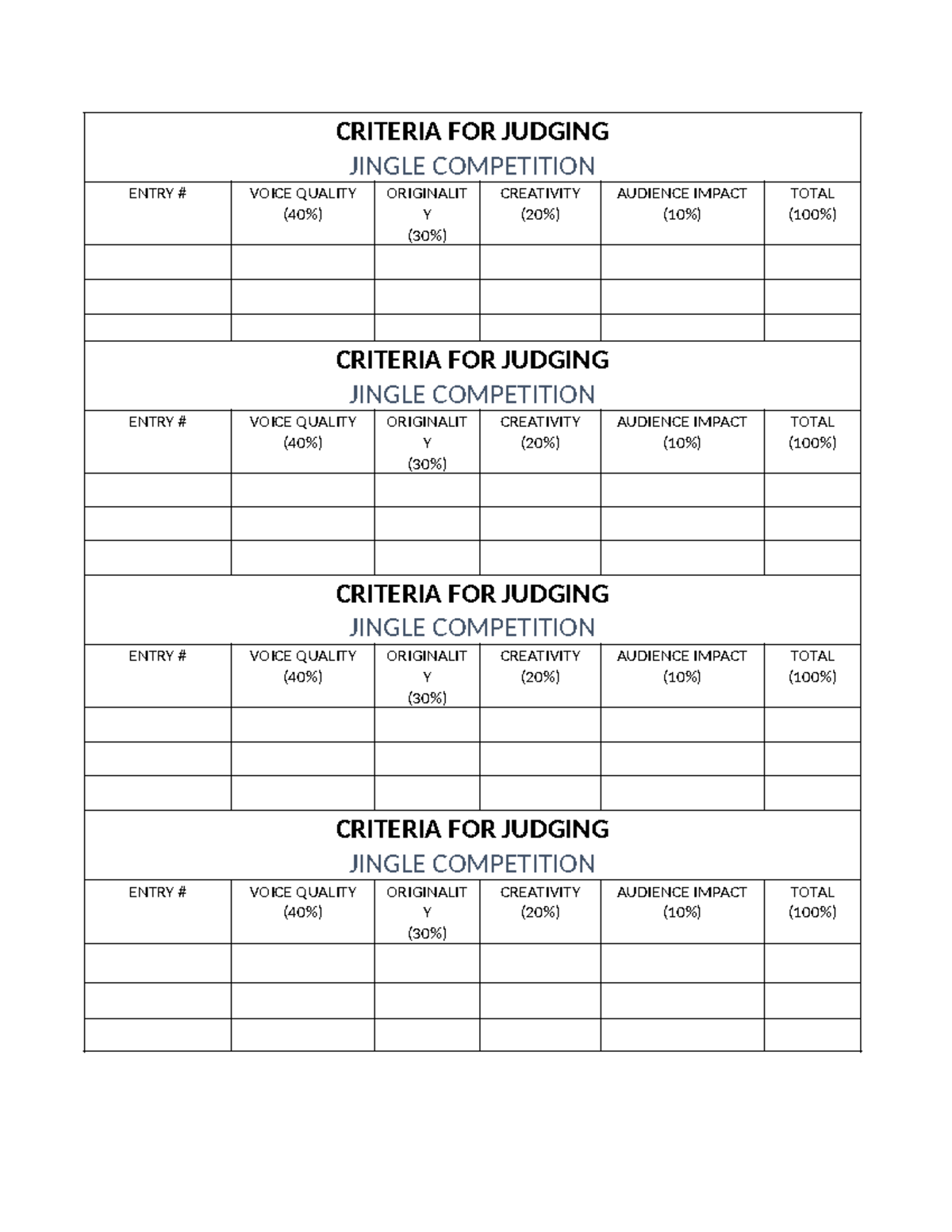 Criteria FOR Judging - WDFGF - CRITERIA FOR JUDGING JINGLE COMPETITION ...
