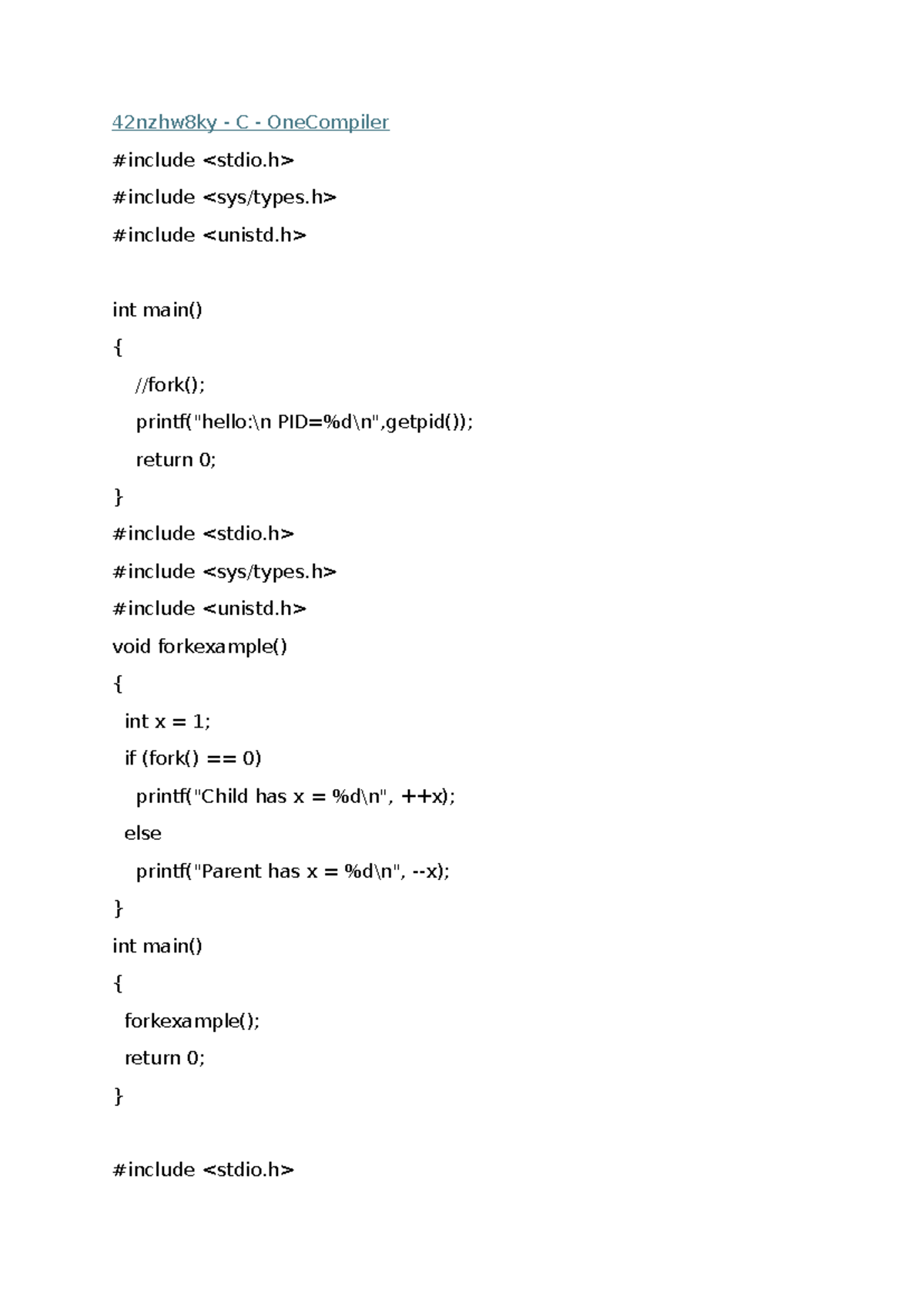 Fork() and exec - OS Lab Material - 42nzhw8ky - C - OneCompiler # ...