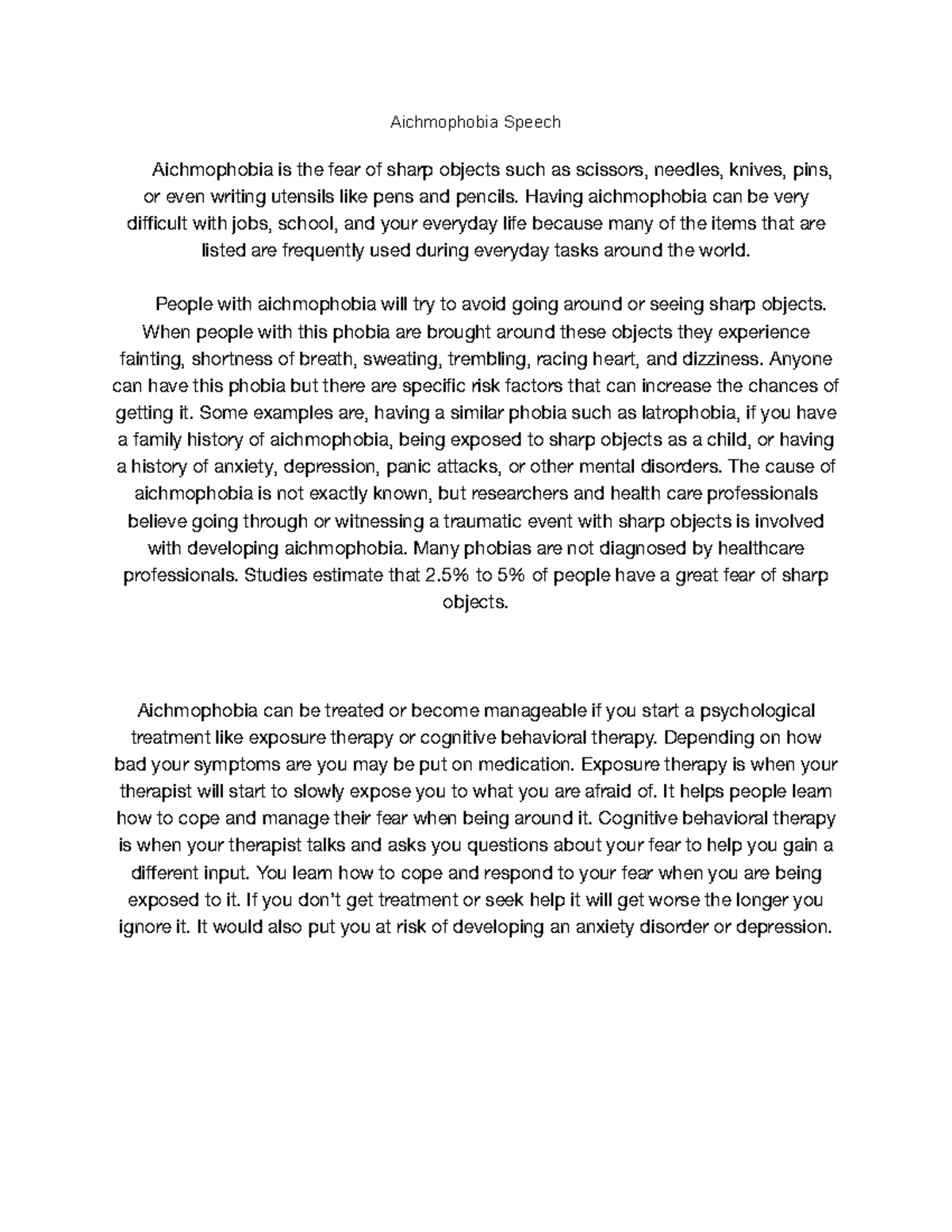 Aichmophobia Speech: Understanding and Managing the Fear of Sharp ...