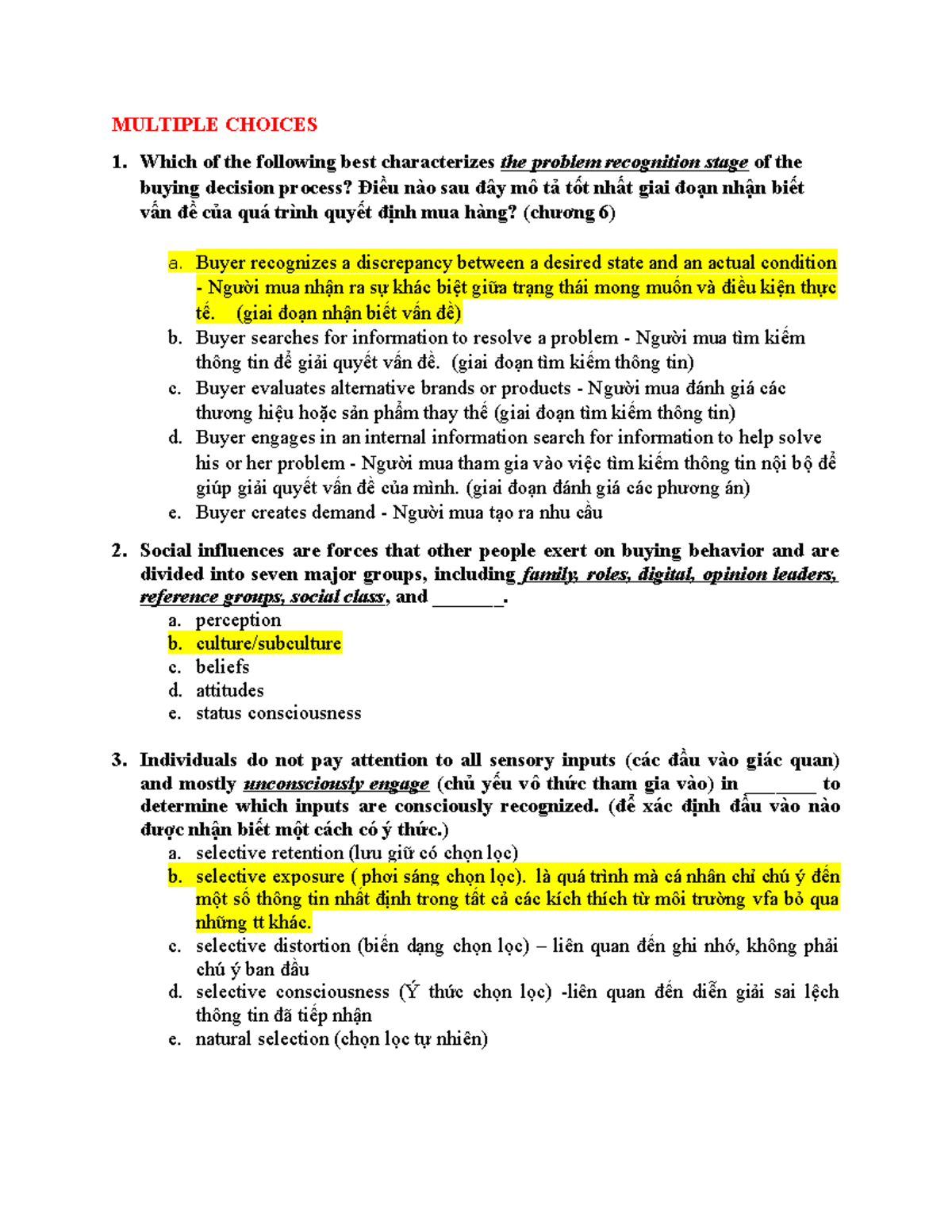 MKT 101 - Multiple Choice Review for Exam Preparation - Studocu