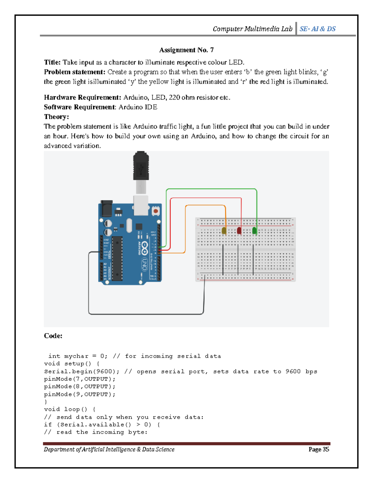 Assignment No 7: IOT LED Control via Character Input (AI & DS) - Studocu