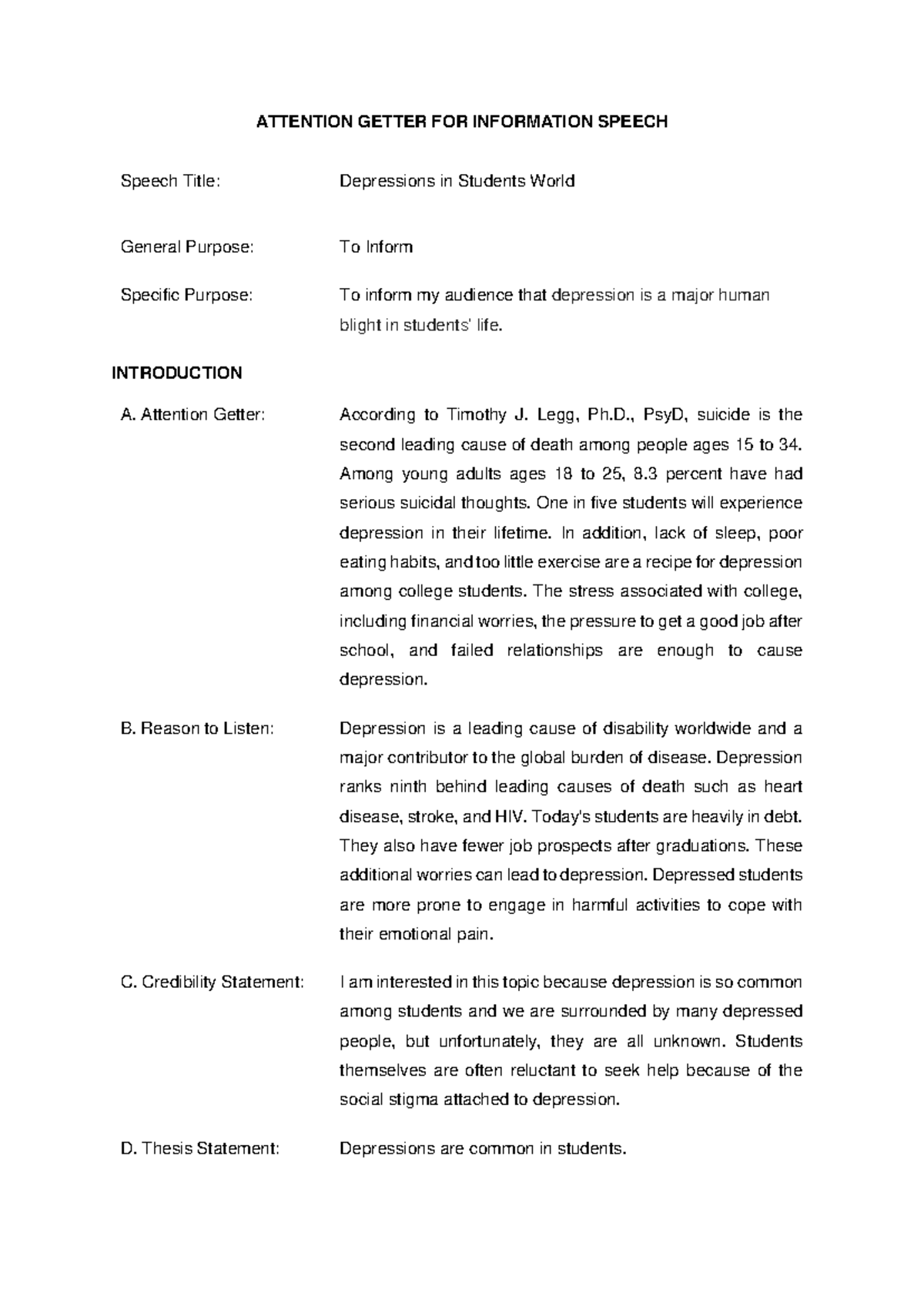 Attention Getter FOR Informative Speech - ATTENTION GETTER FOR ...
