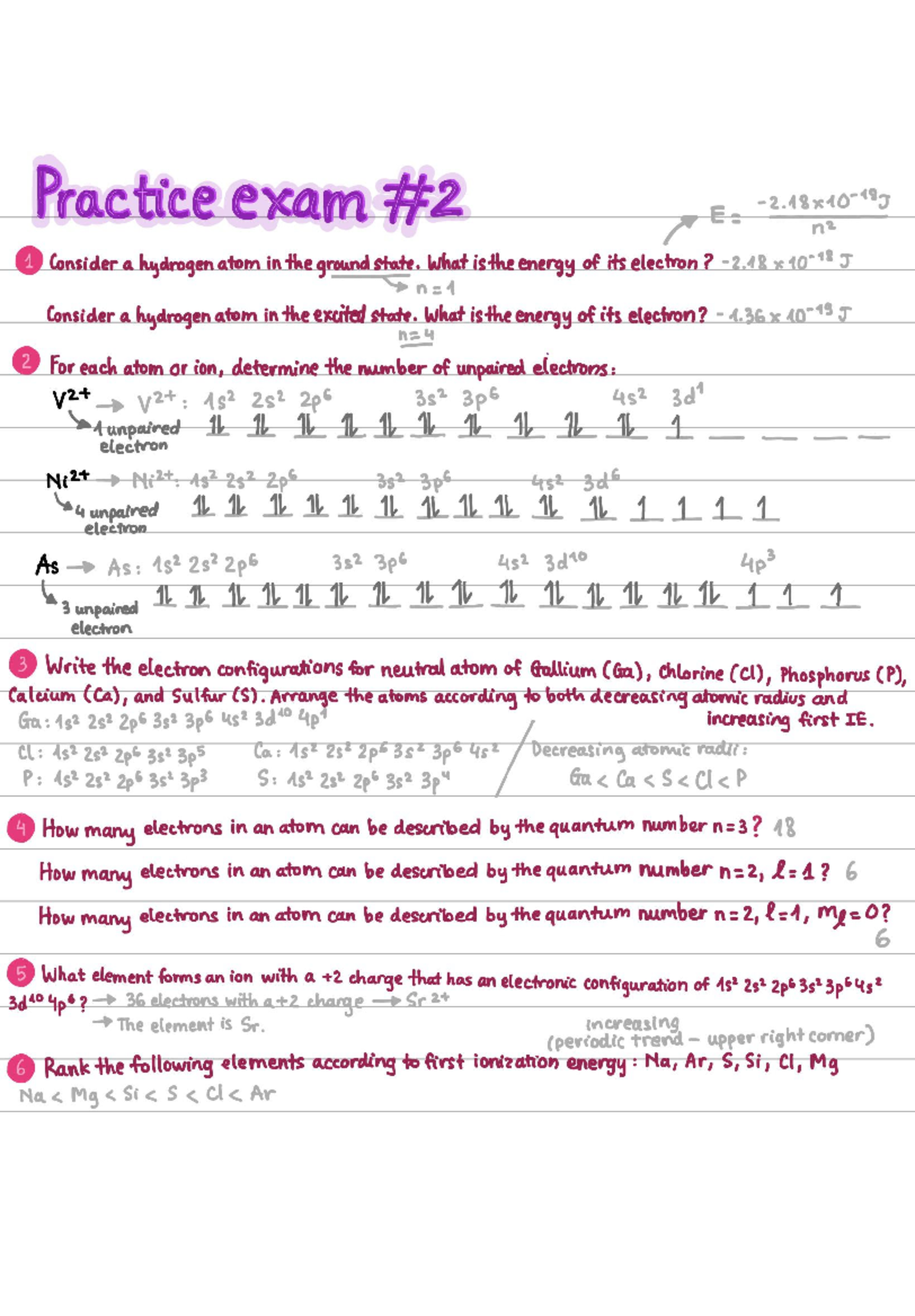 Chemistry 101: Practice Midterm Exam #2 Solutions and Notes - Studocu