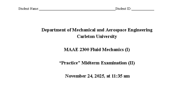 MAAE 2300 Fluid Mechanics I Midterm Exam II Notes - Nov 24, 2025 - Studocu