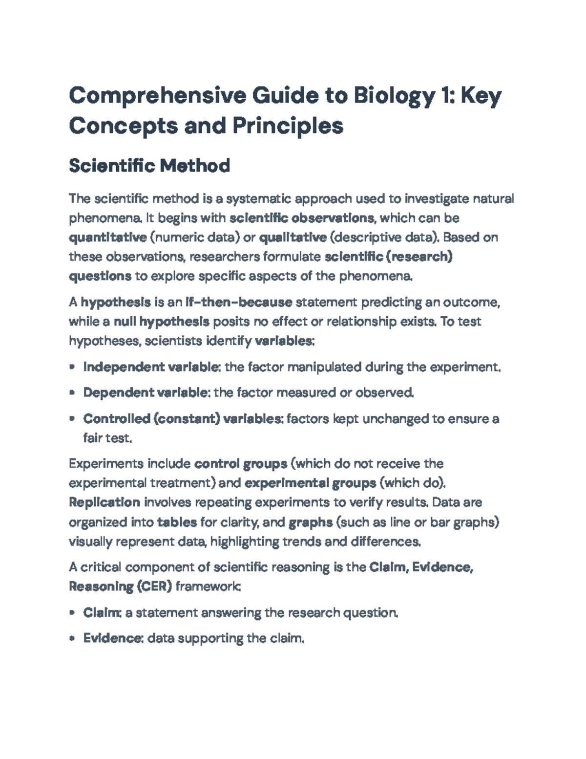 Comprehensive Biology 1 Review: Key Concepts for Final Exam - Studocu