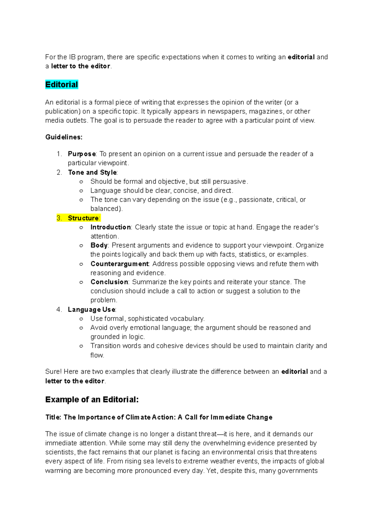 IB Program: Editorial & Letter to the Editor Guidelines - Studocu