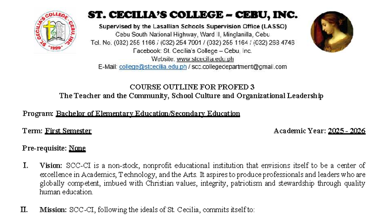 ProfEd 3 Course Outline: The Teacher, Community & Leadership 2025-2026 ...
