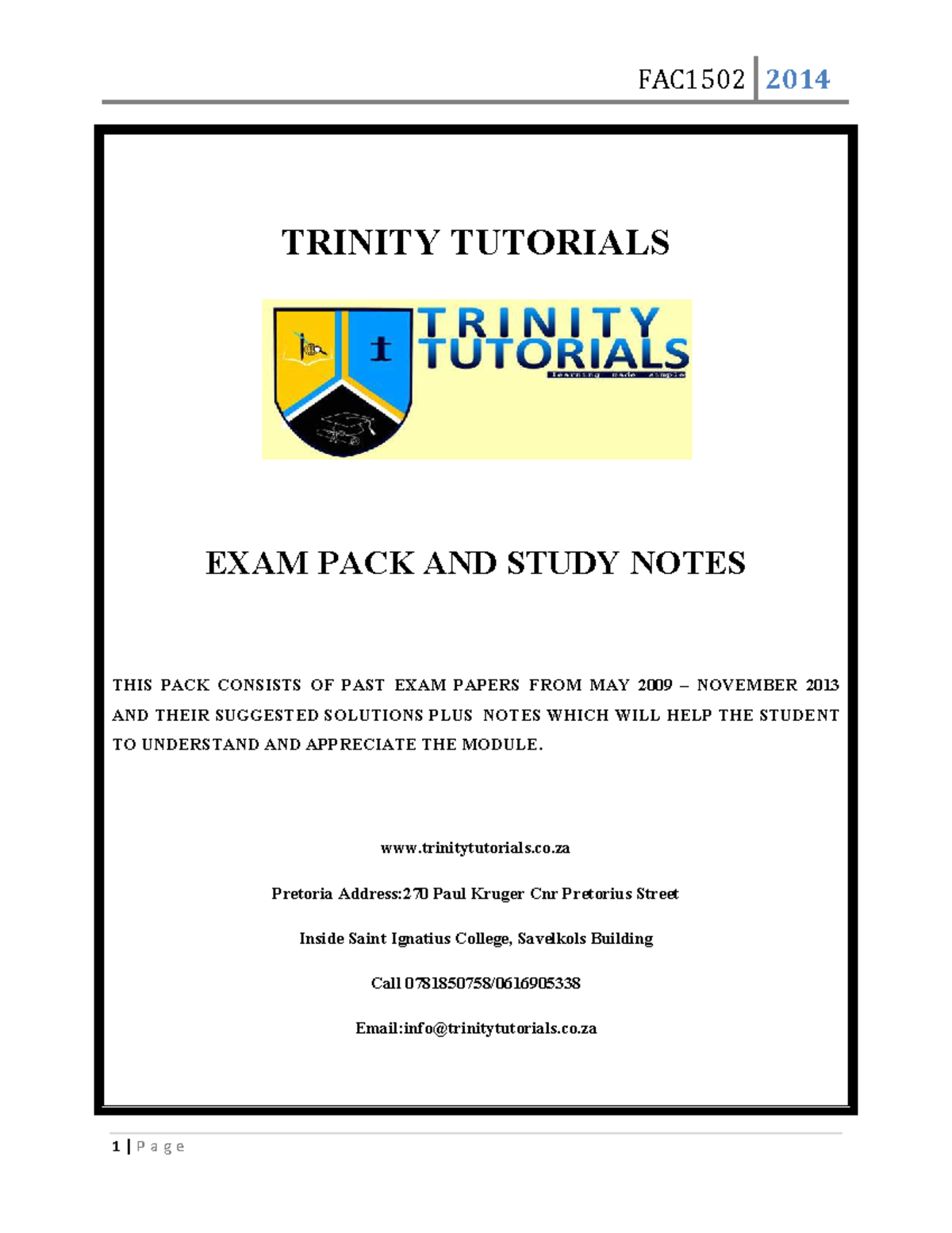 Fac1502 Exam Pack Exam Pack With Answers Trinity Tutorials Exam Pack And Study Notes This Fac1502 Exam Pack Exam Pack With Answers Trinity Tutorials Exam Pack And Study Notes This