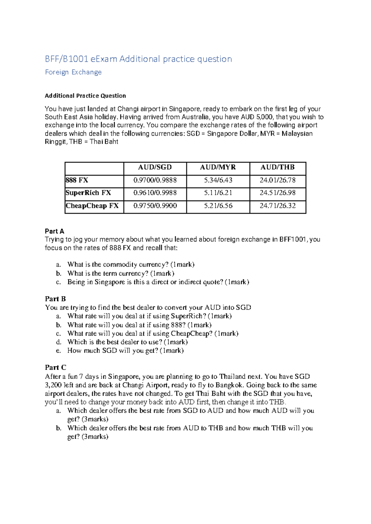 BFF/B1001 Final Exam: Foreign Exchange Practice Questions - Studocu