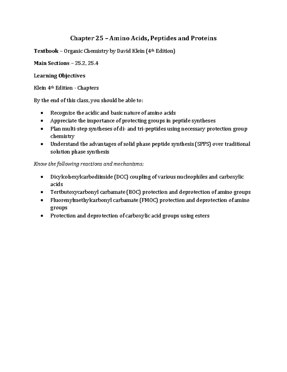 Chapter 25: Amino Acids, Peptides & Proteins - Organic Chem (Klein 4th ...