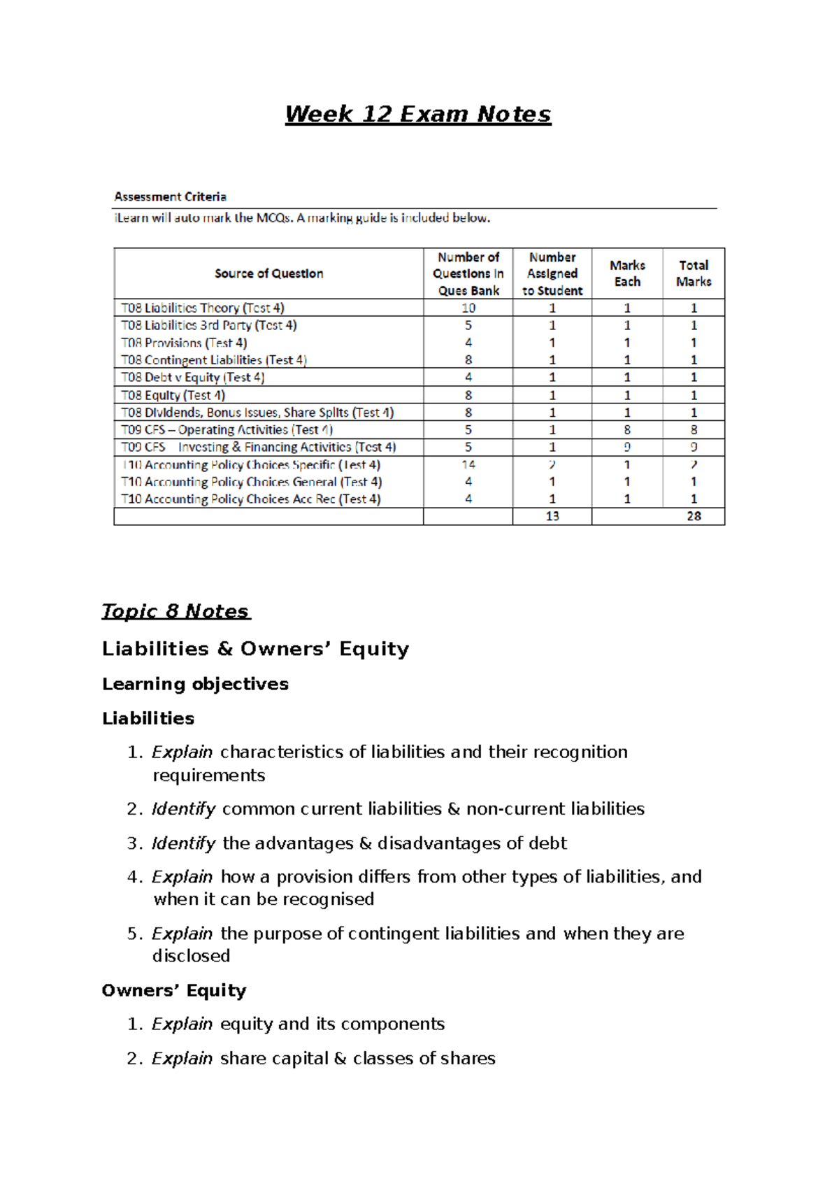 Final Quiz Week 12: Liabilities & Equity Overview - Studocu