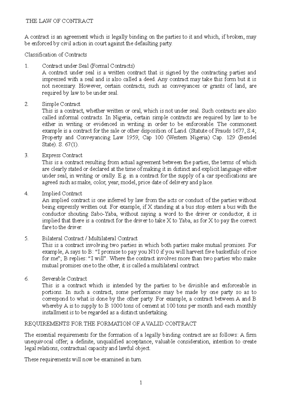 Contract Law Notes: Key Concepts and Requirements Explained - Studocu