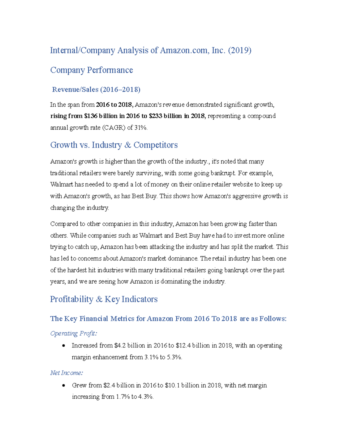 Analysis of Amazon.com, Inc. (2019): Company Performance Review - Studocu