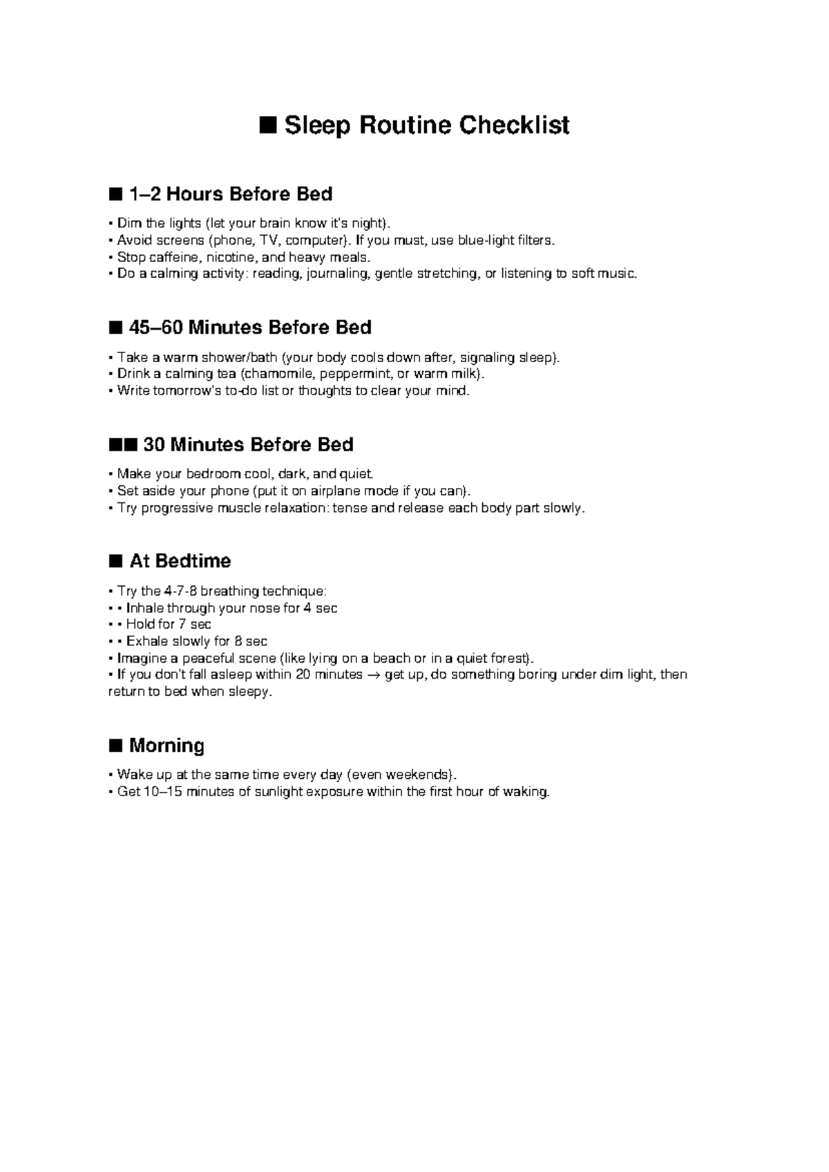 Sleep Routine Checklist for Better Sleep Quality - Studocu
