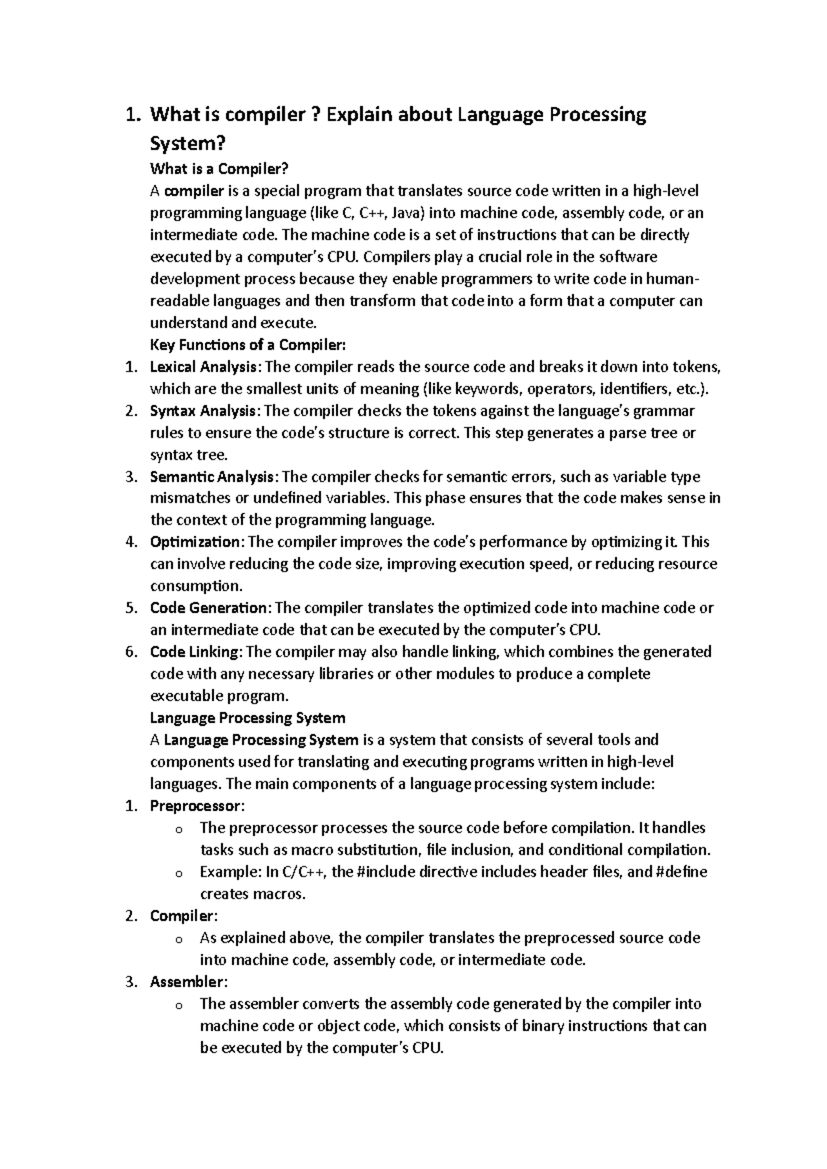 ACD Quiz: Overview of Compiler and Language Processing Systems - Studocu