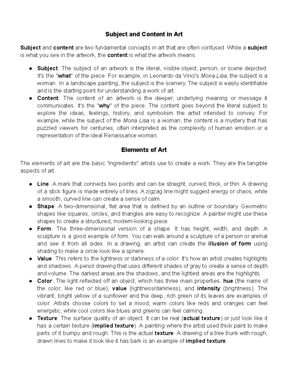 Midterm Notes on Subject and Content in Art (Hum 101) - Studocu