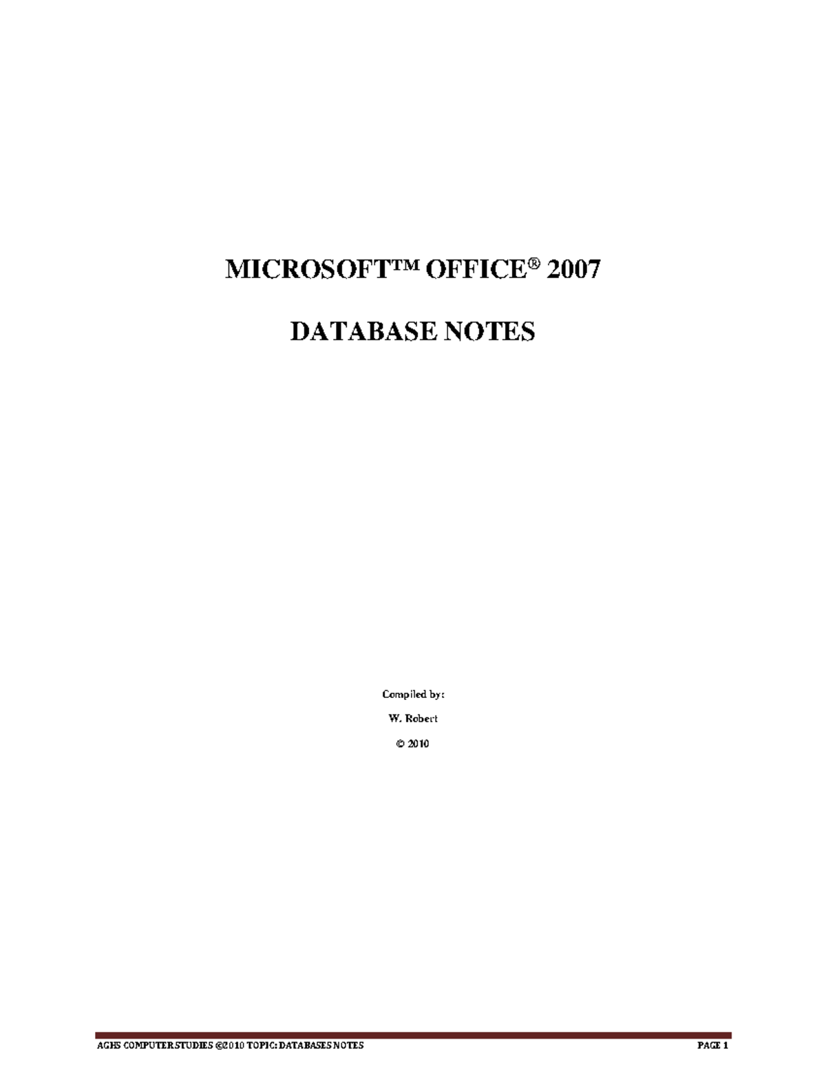Microsoft Access 2007 Database Notes and Concepts - Studocu